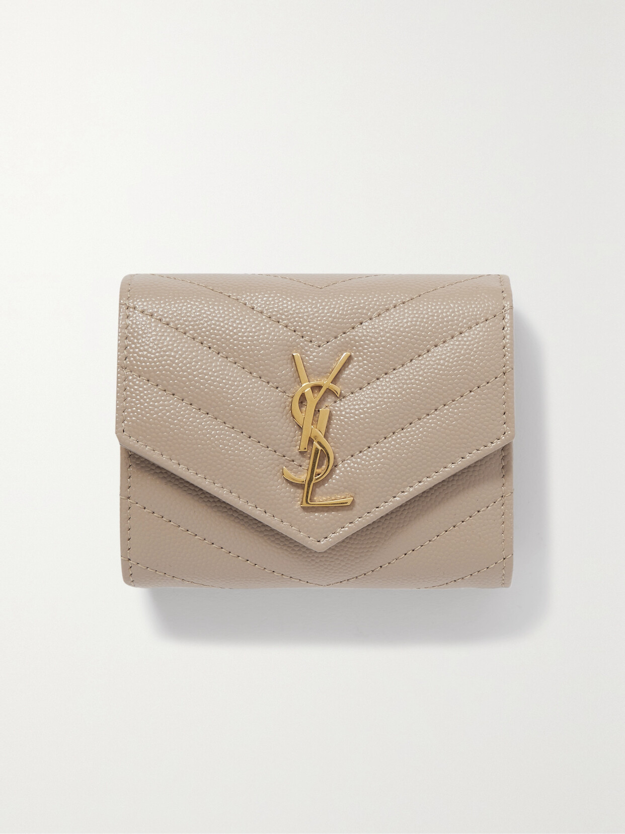 Saint Laurent Cassandre Quilted Textured-leather Wallet In Neutrals