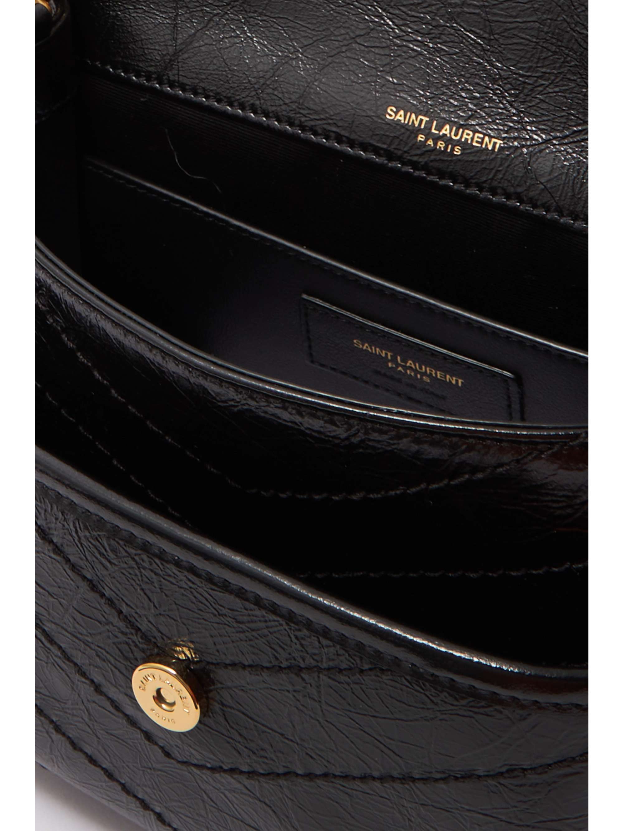 SAINT LAURENT Niki Baby mini quilted crinkled glossed-leather shoulder bag