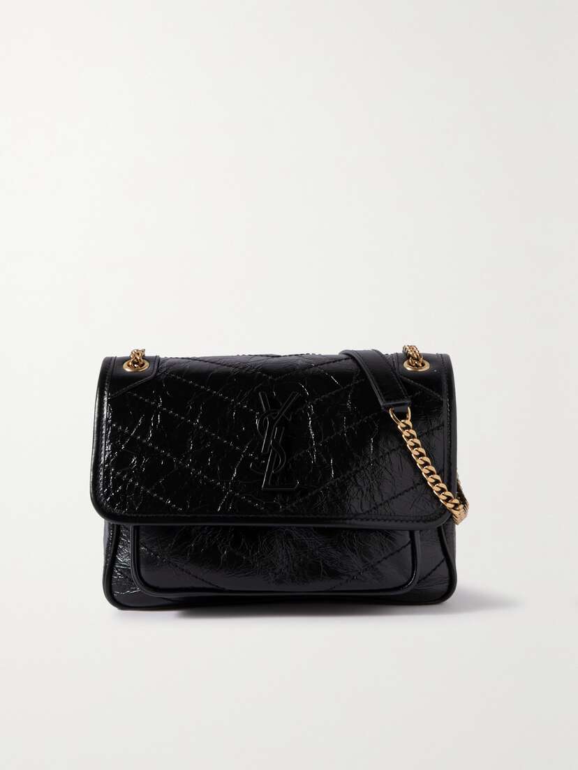 Saint Laurent Niki Baby Quilted Crinkled Glossed-leather Shoulder Bag