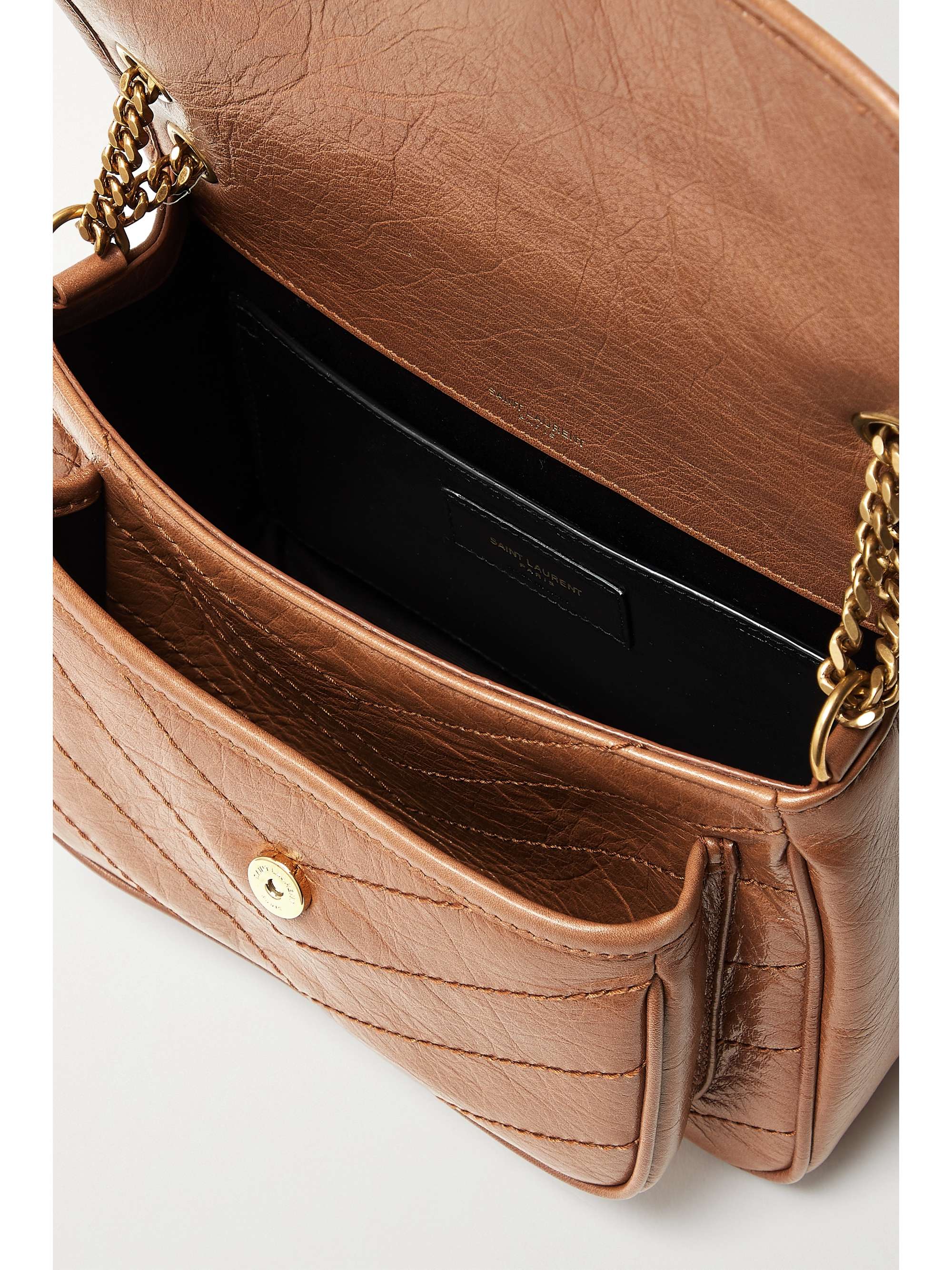 SAINT LAURENT Niki Baby mittelgroße Schultertasche aus gestepptem Leder in Knitteroptik