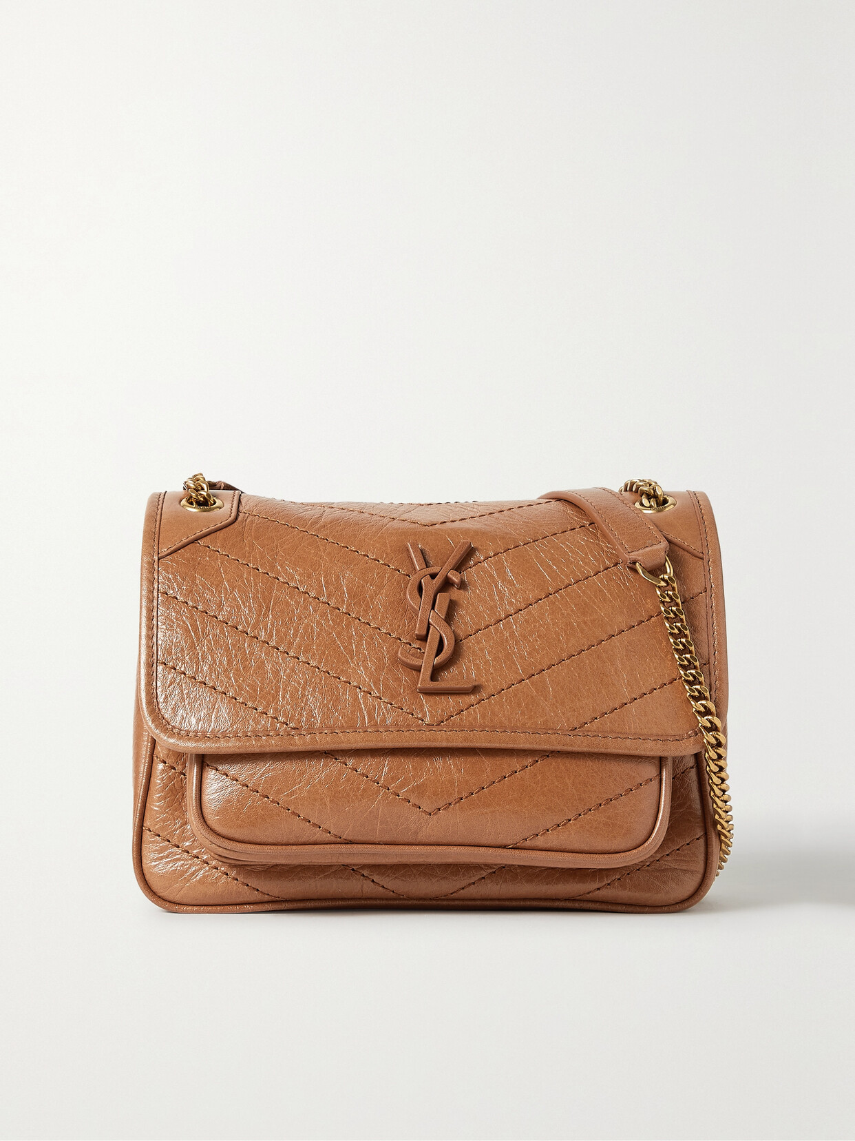 SAINT LAURENT - Niki Baby Medium Quilted Crinkled-leather Shoulder Bag - Brown