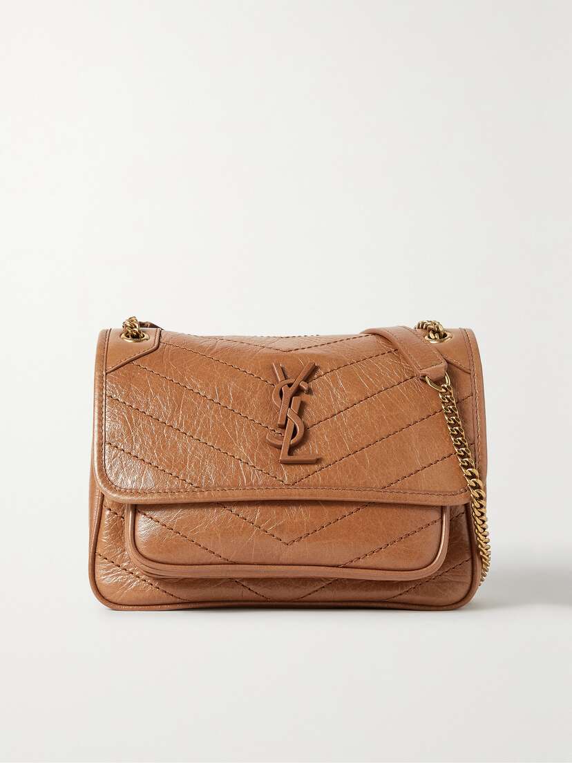 Saint Laurent Niki Baby Quilted Crinkled-leather Shoulder Bag