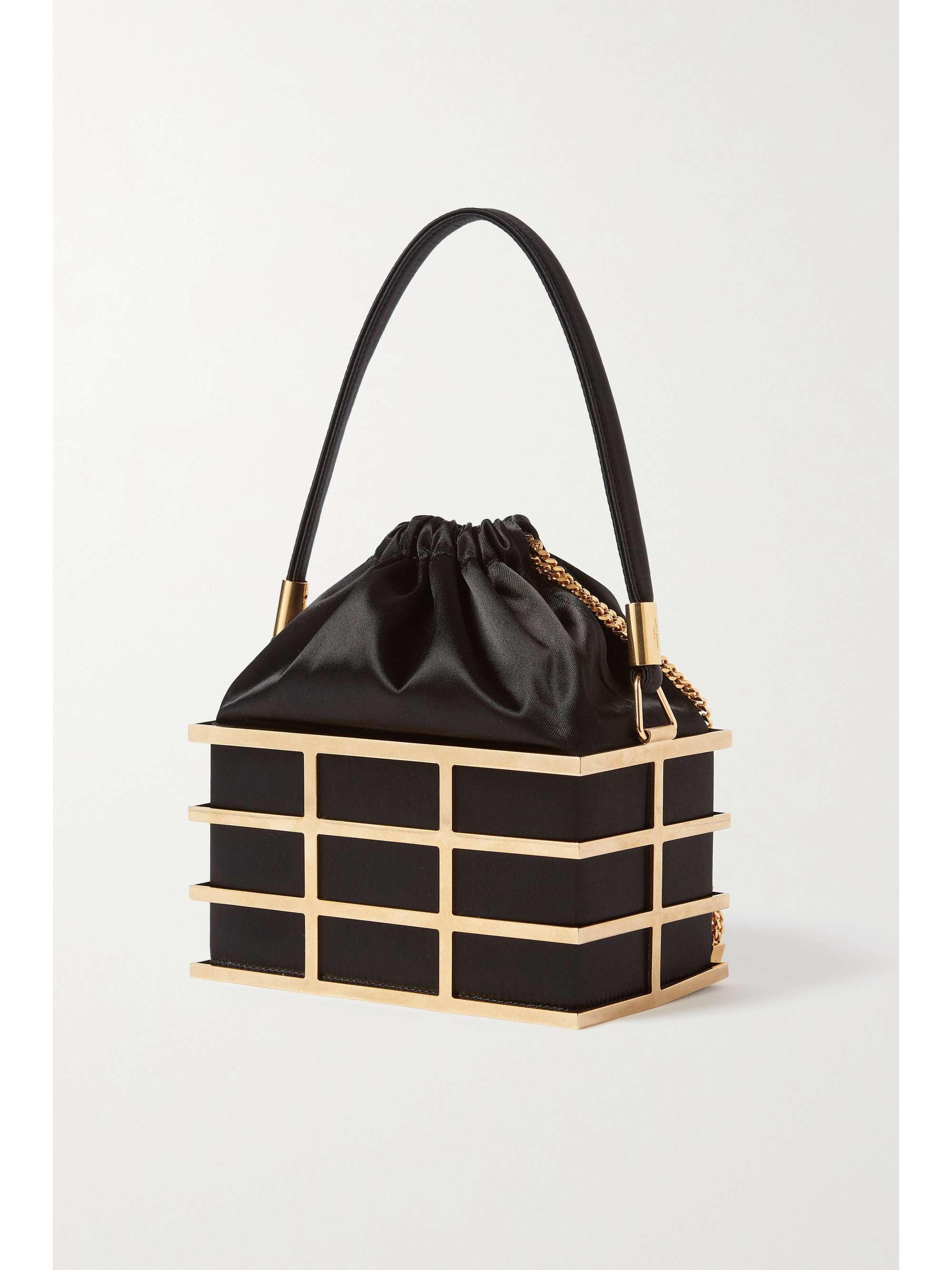 SAINT LAURENT Cage Minaudiere goldtone and satin tote NETAPORTER
