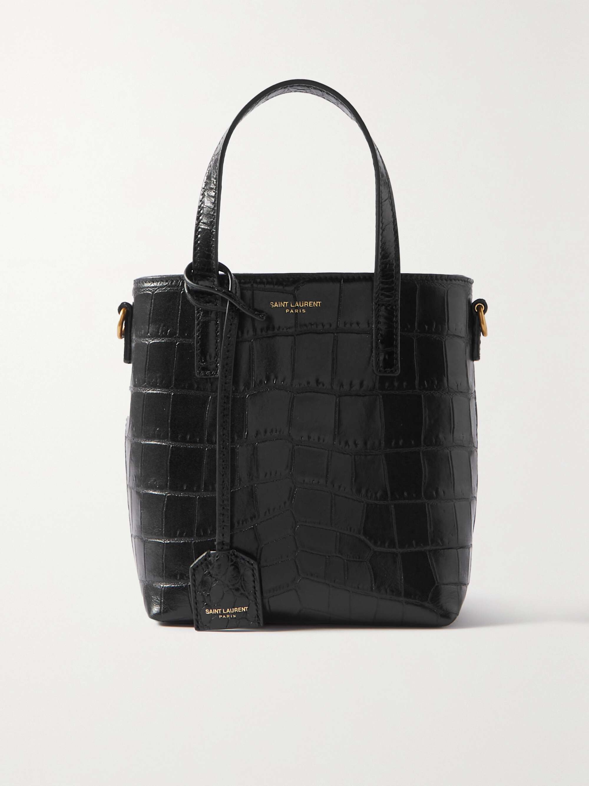 SAINT LAURENT Toy mini croc-effect leather tote