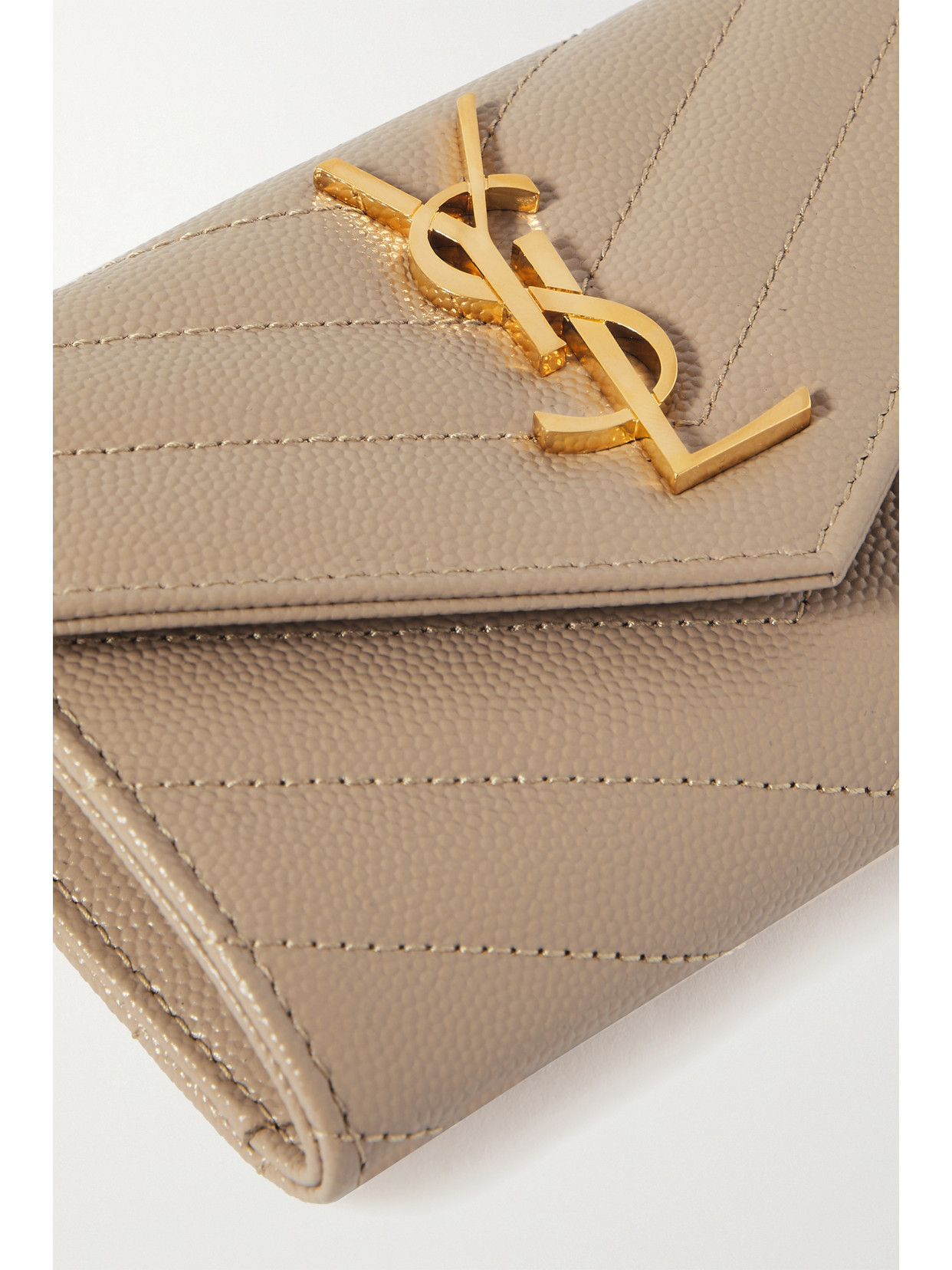 Shop Saint Laurent Monogramme Envelope Quilted Textured-leather Wallet In Neutrals