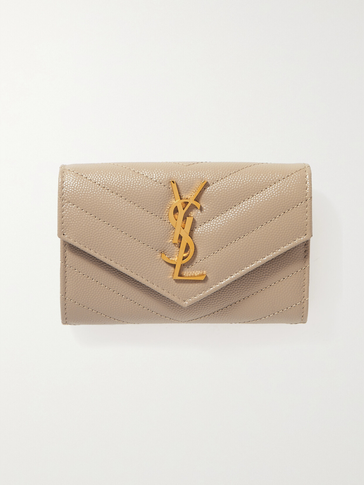 Saint Laurent Monogramme Envelope Quilted Textured-leather Wallet In Neutrals