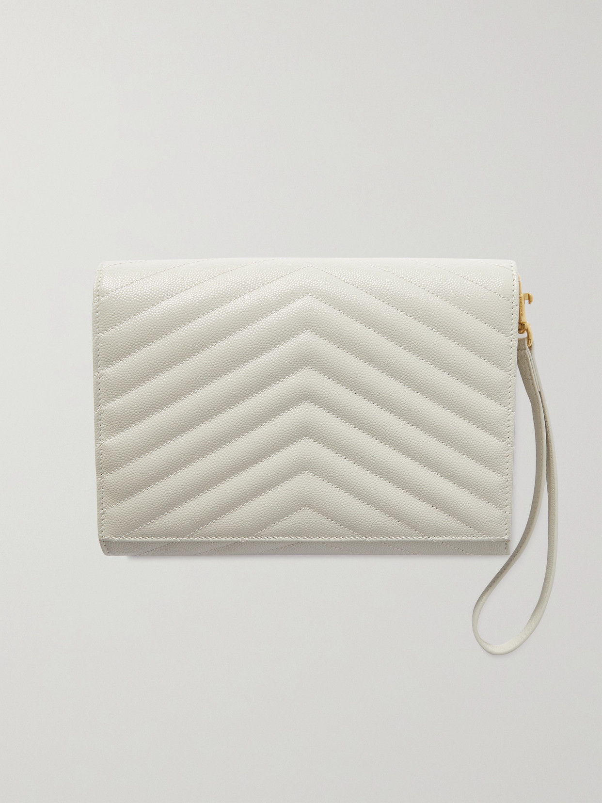 Shop Saint Laurent Monogramme Quilted Textured-leather Pouch In White