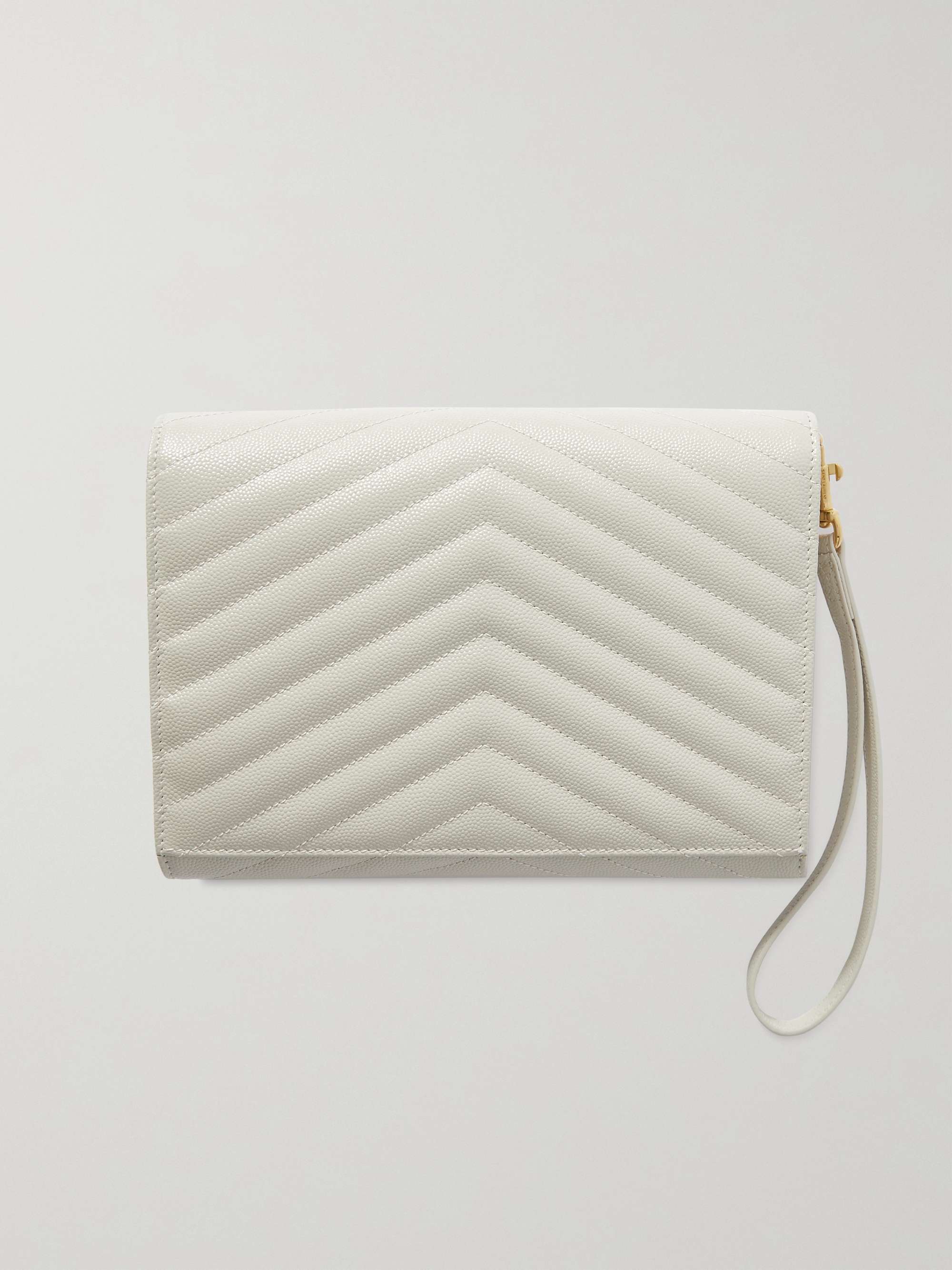 SAINT LAURENT Monogramme quilted textured-leather pouch