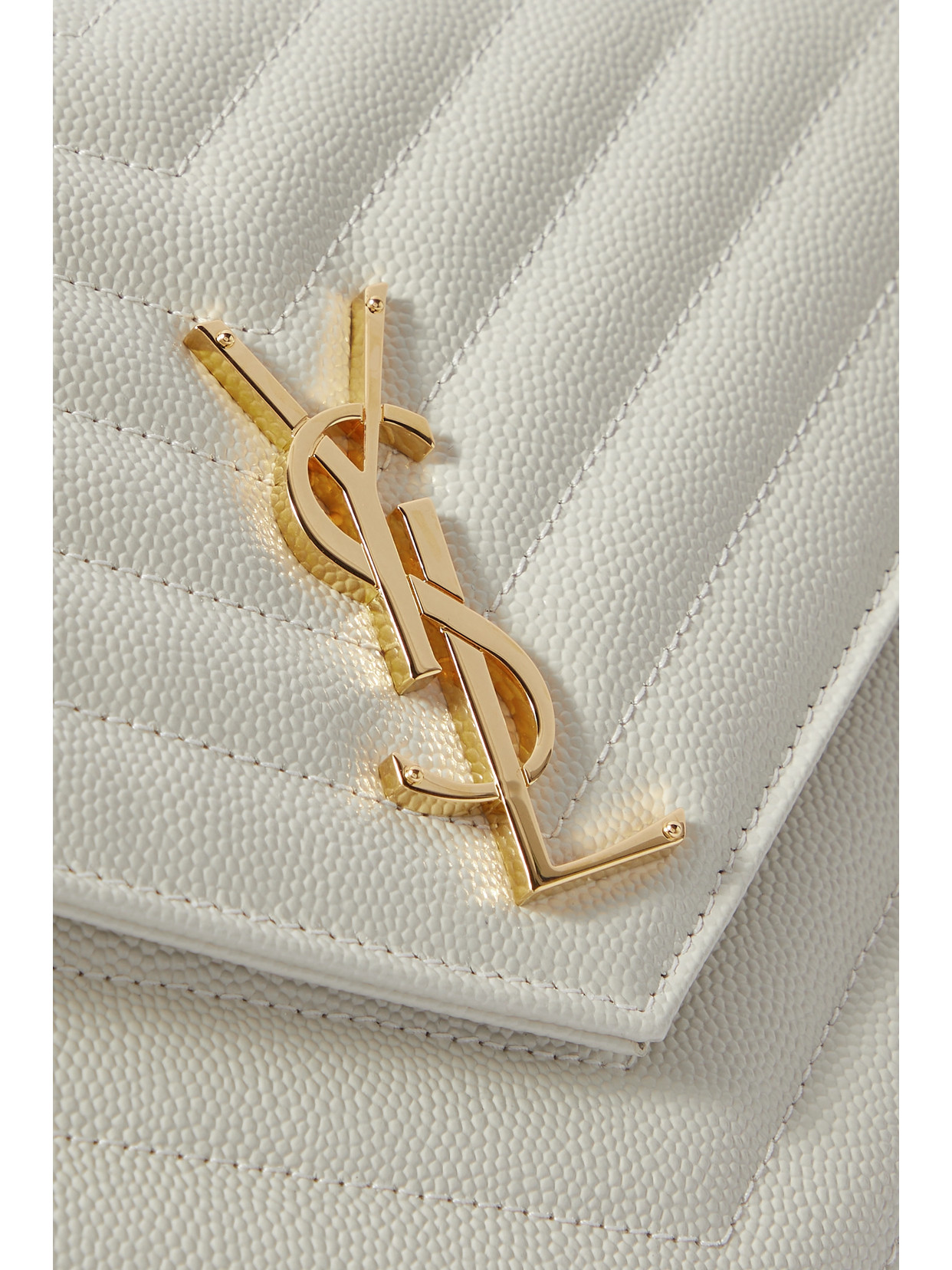 Shop Saint Laurent Monogramme Quilted Textured-leather Pouch In White