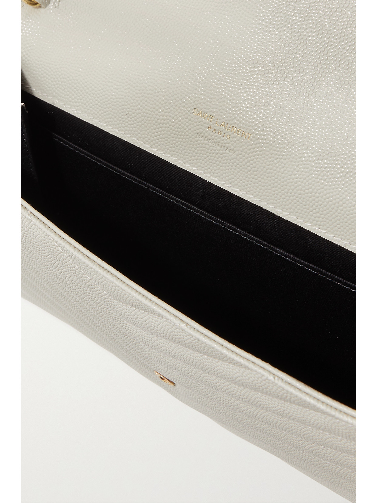 Shop Saint Laurent Monogramme Quilted Textured-leather Pouch In White