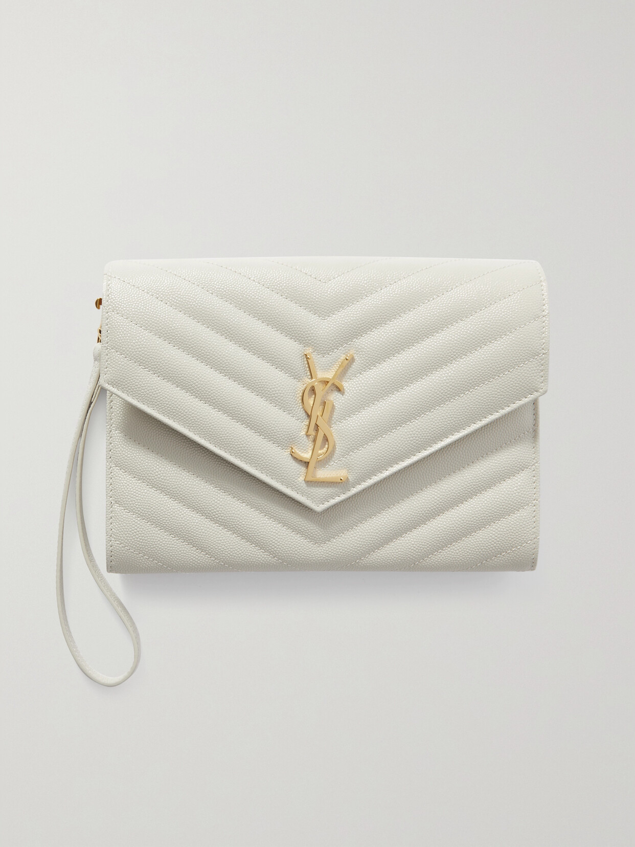 SAINT LAURENT - Monogramme Quilted Textured-leather Pouch - Cream