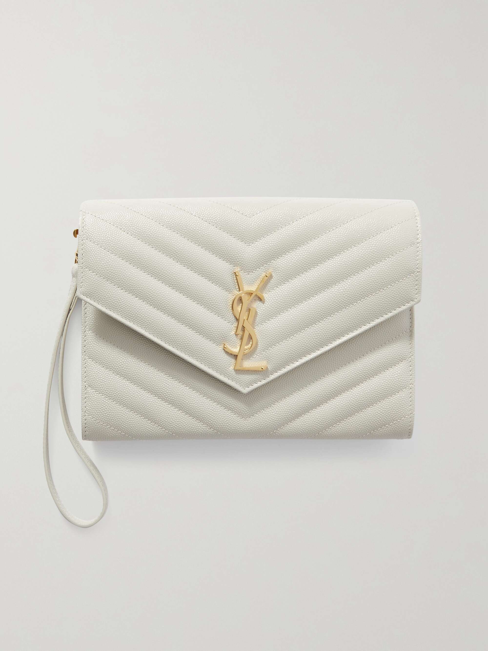 Saint Laurent Le Monogramme Canvas & Leather Pouch in White for