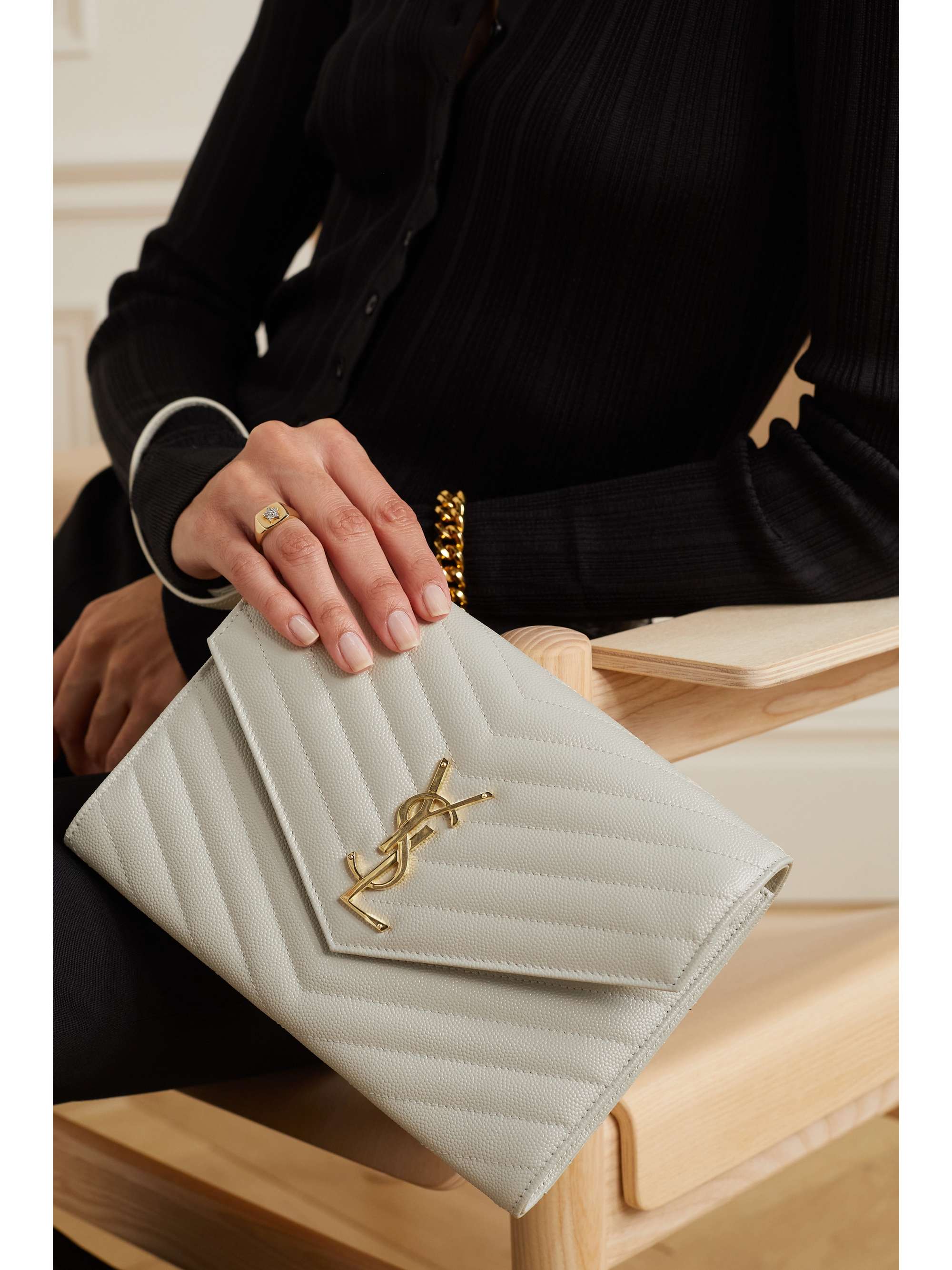 Saint Laurent Monogram Quilted Leather Pouch - White - ShopStyle