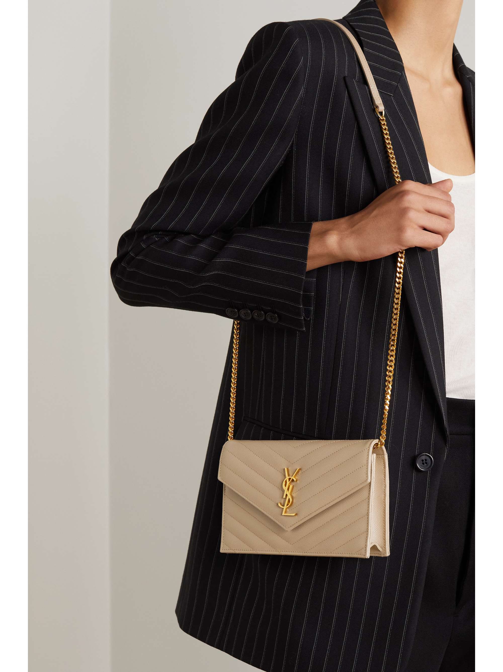 SAINT LAURENT Monogramme quilted textured-leather shoulder bag