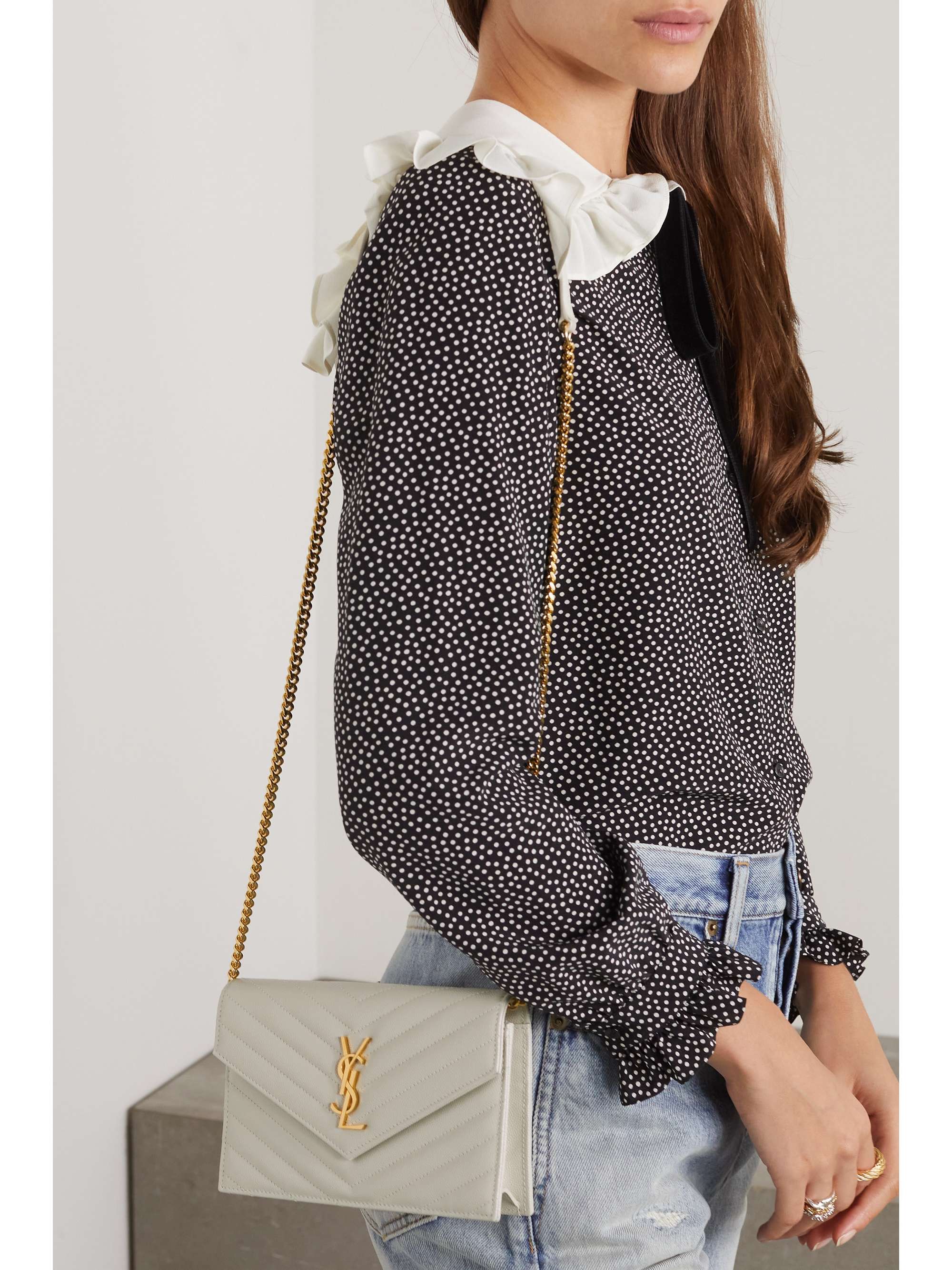 SAINT LAURENT Monogramme quilted textured-leather shoulder bag