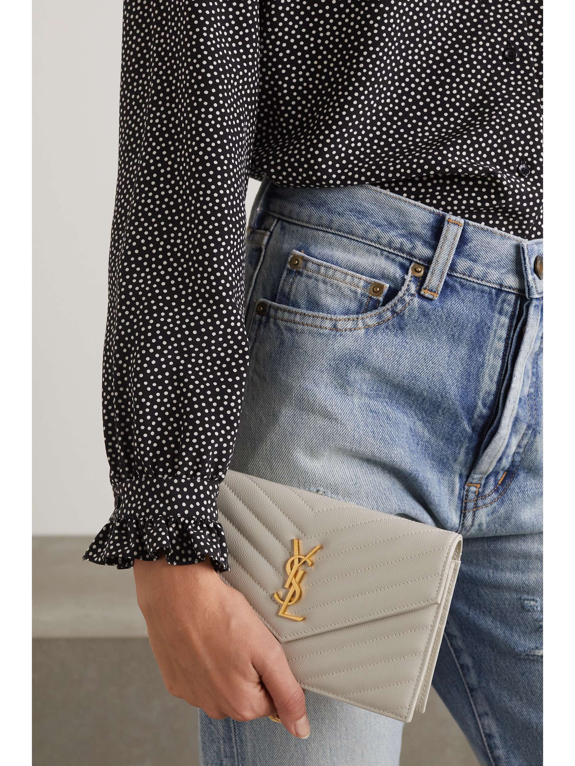 SAINT LAURENT Monogramme quilted textured-leather shoulder bag