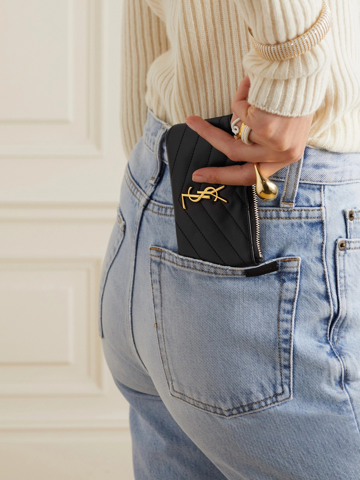 Saint Laurent Cassandre Quilted Leather Wallet In Black
