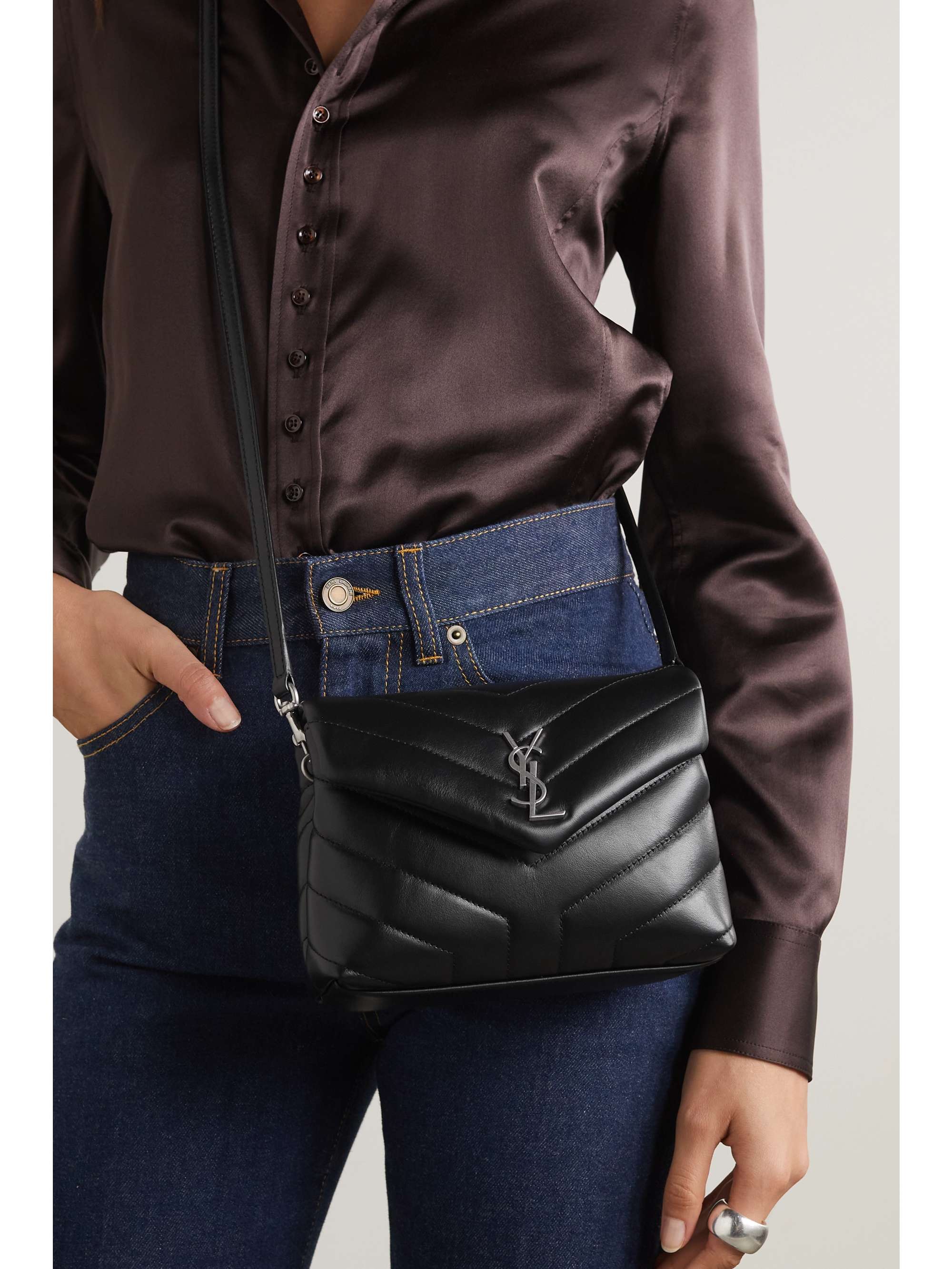 Saint Laurent Buckle Flap Leather Shoulder Bag Black