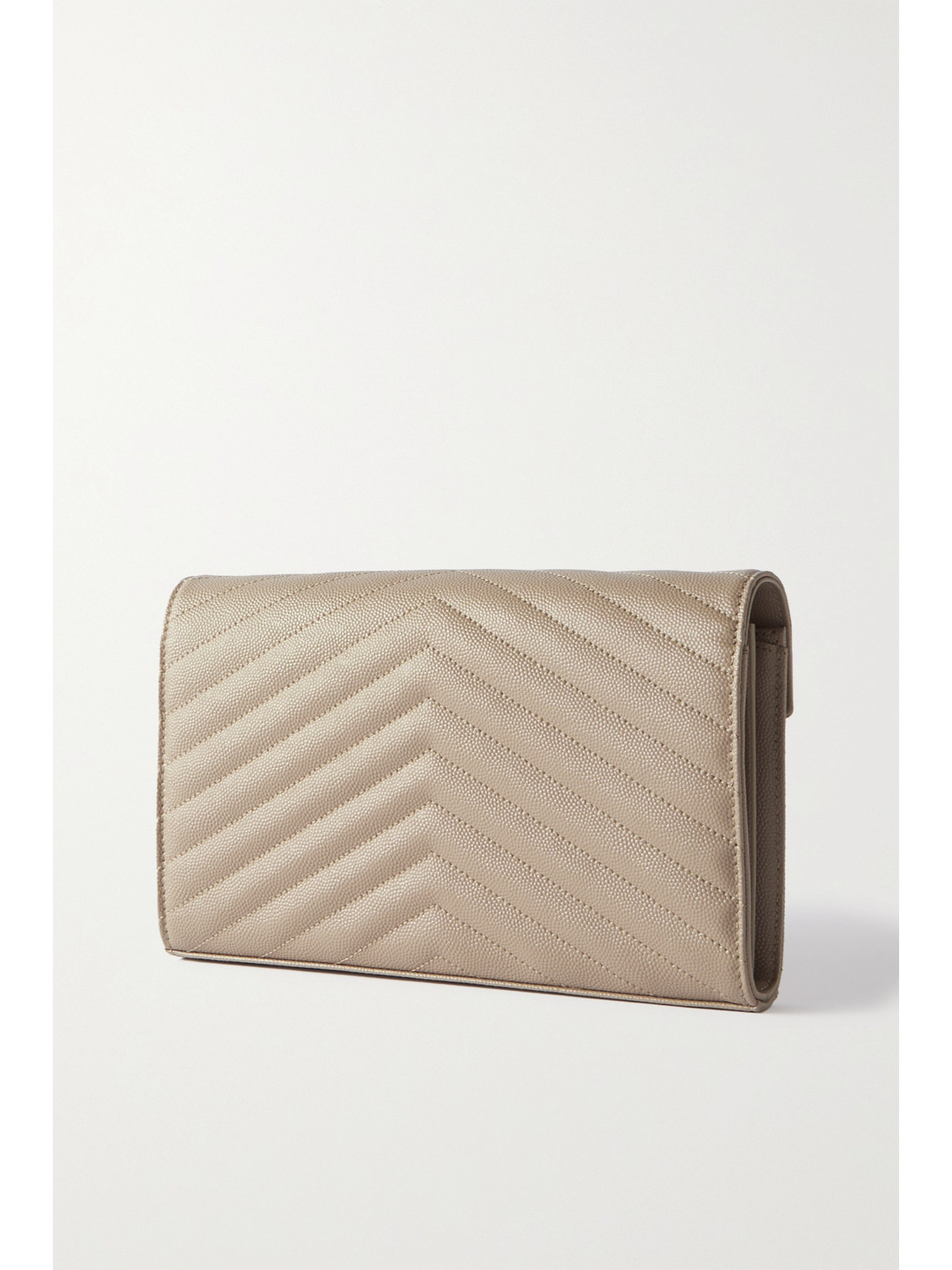 Shop Saint Laurent Cassandre Chain Matelassé Textured-leather Wallet In Neutrals