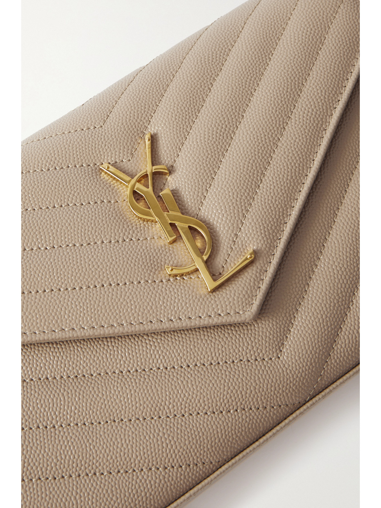 Shop Saint Laurent Cassandre Chain Matelassé Textured-leather Wallet In Neutrals