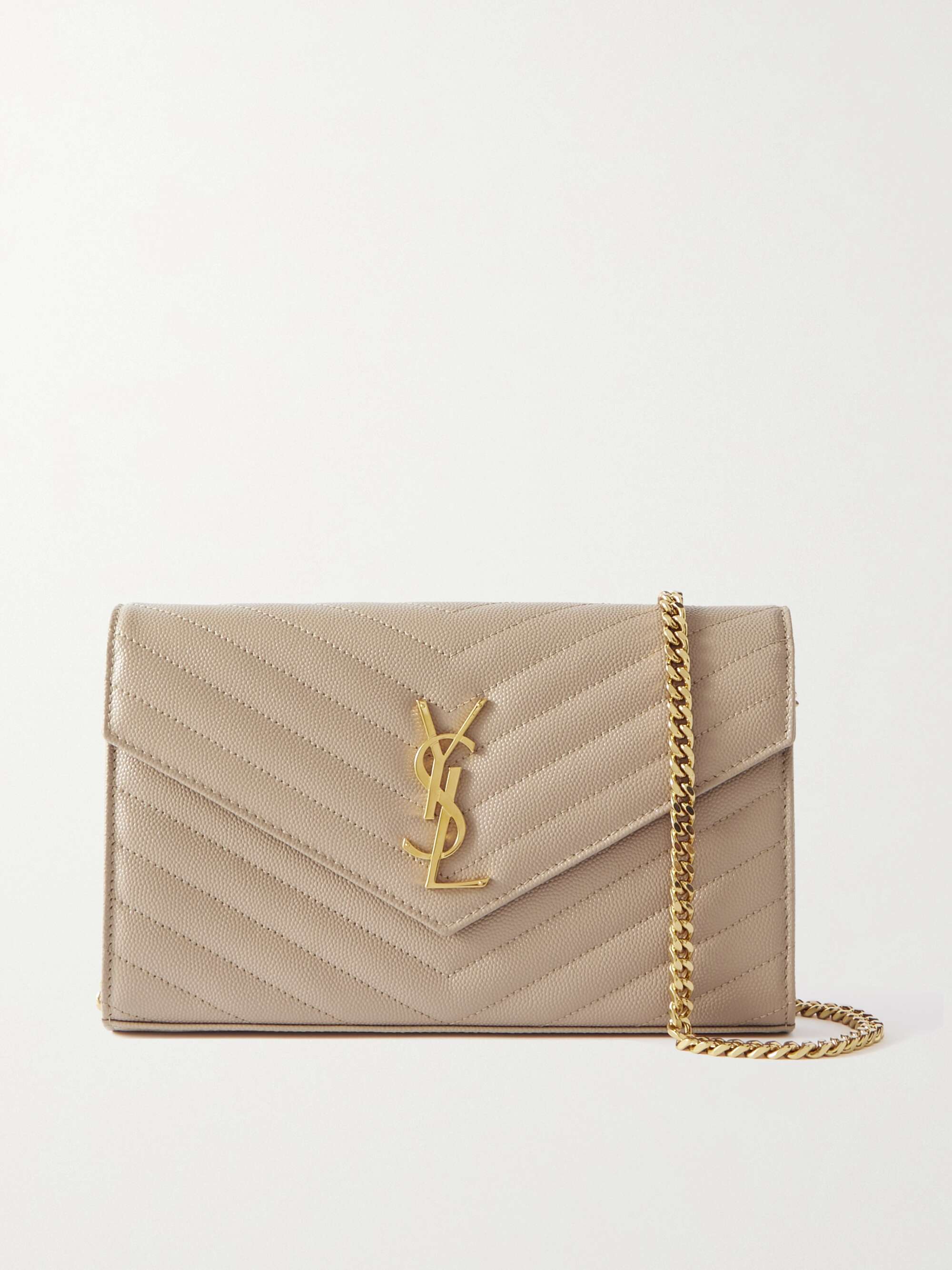 Cassandre Matelasse Leather Wallet On Chain in Beige - Saint Laurent