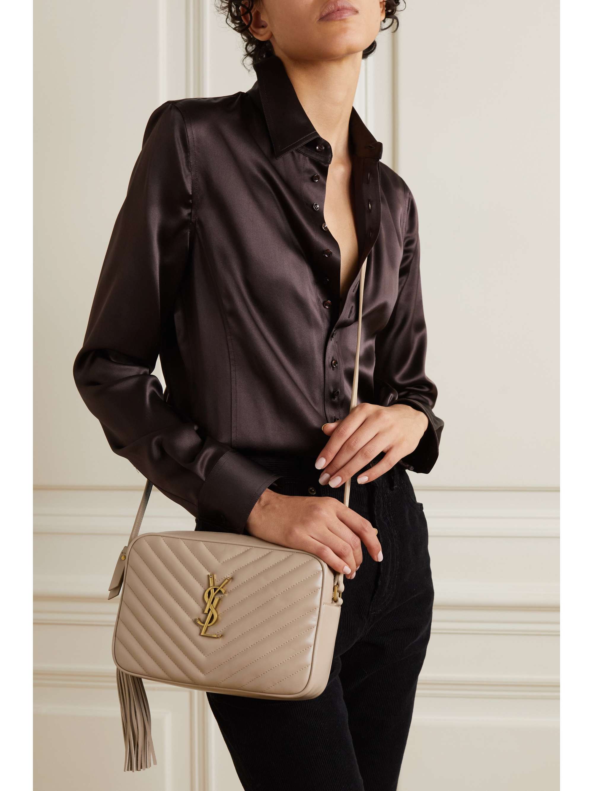 YSL Lou Camera Bag in Beige Quilted Leather