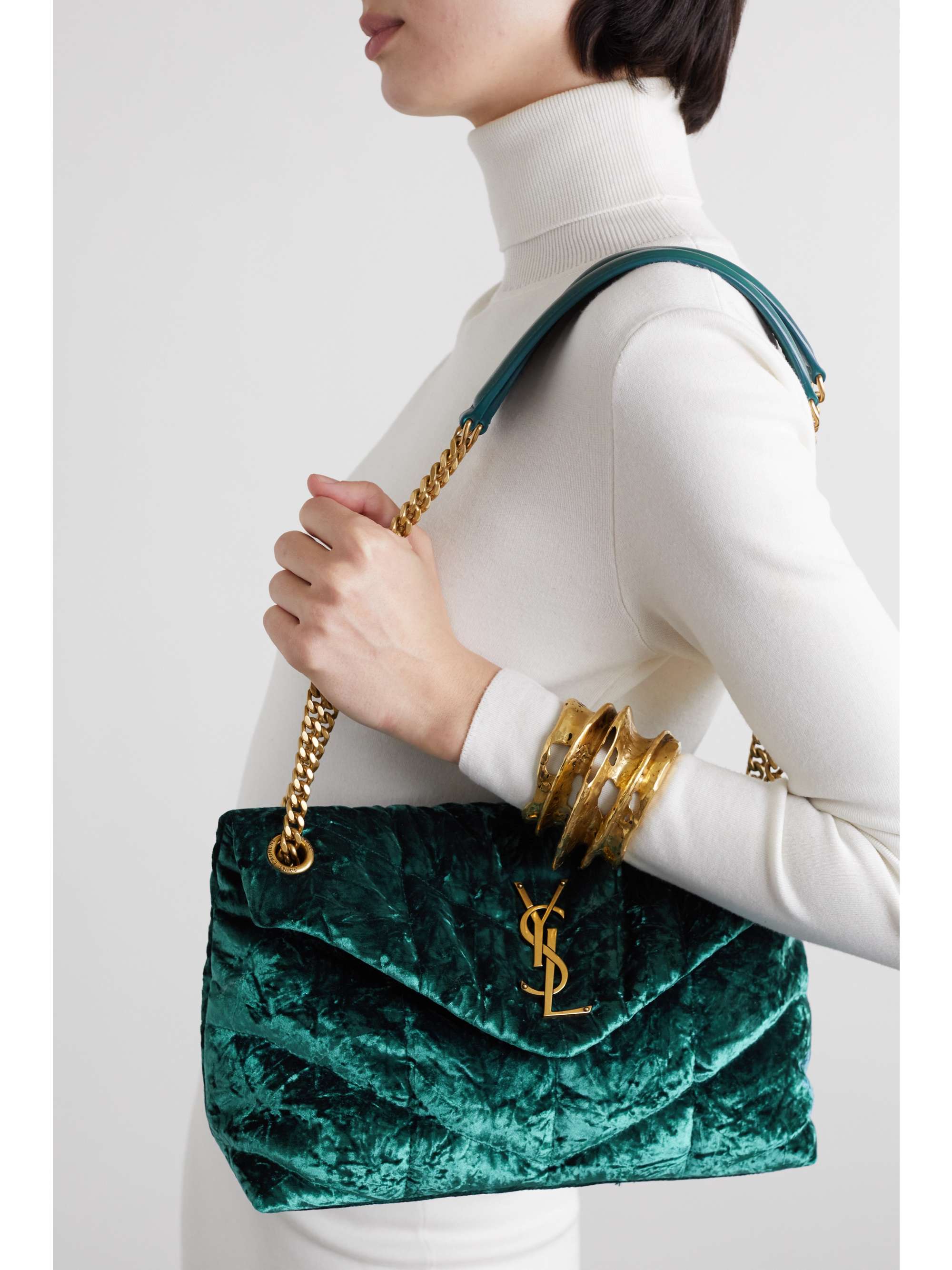 SAINT LAURENT Loulou Puffer small quilted velvet shoulder bag