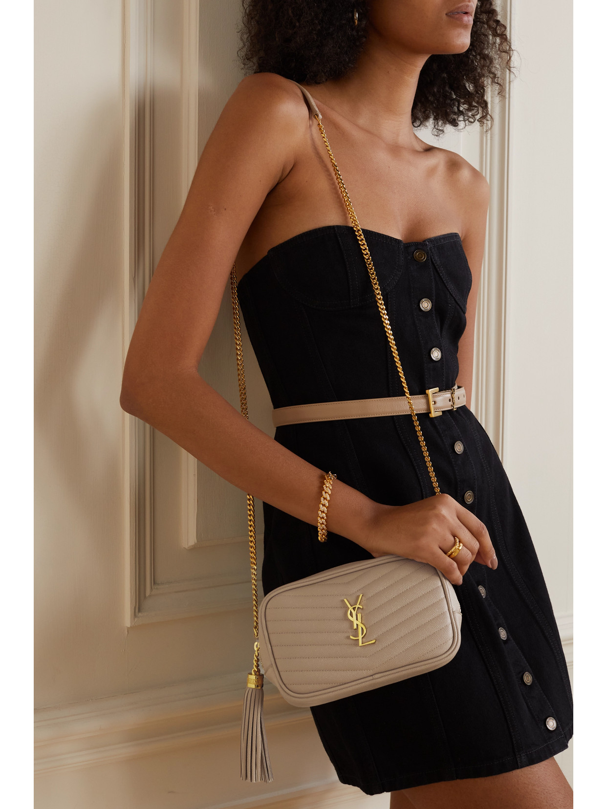 Saint Laurent Lou Mini Quilted Texturedleather Shoulder Bag In