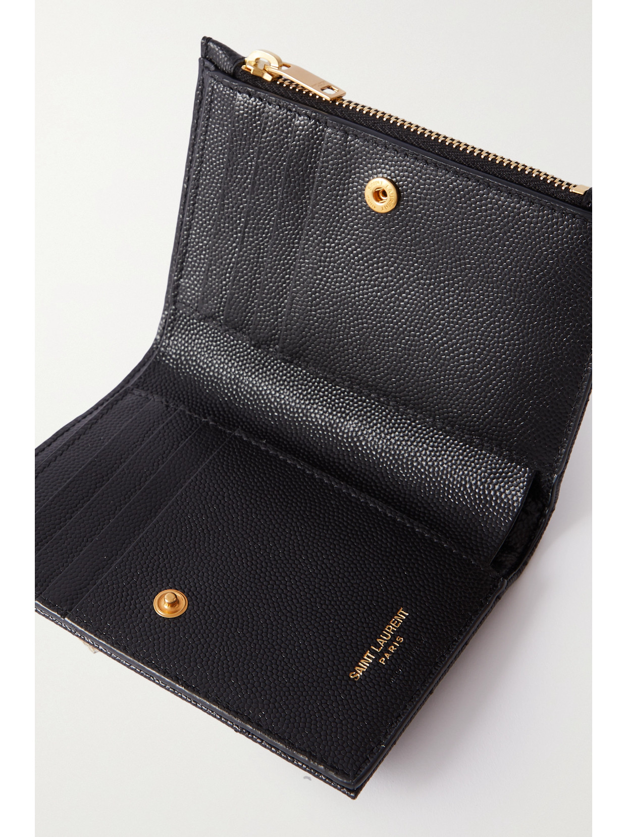 Saint Laurent Cassandre Quilted Textured-leather Wallet In Black