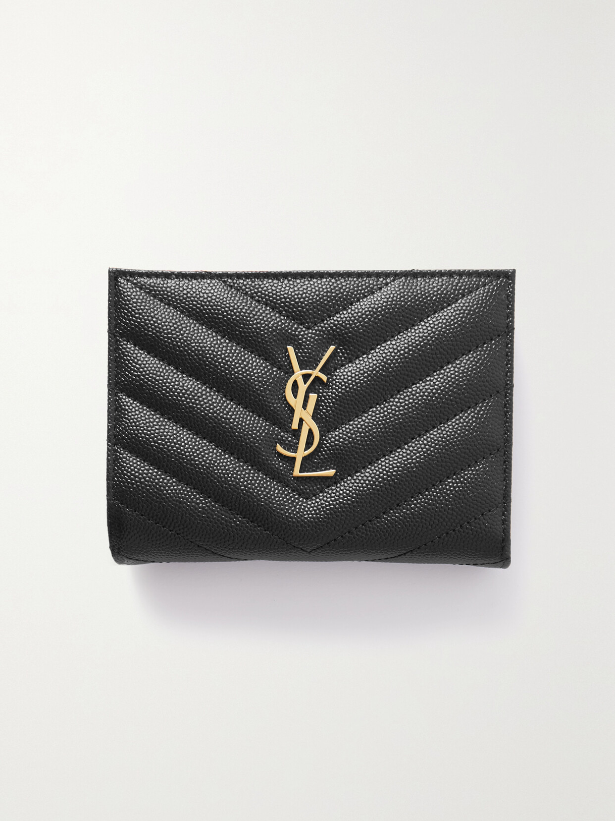 Saint Laurent Cassandre Quilted Textured-leather Wallet In Black