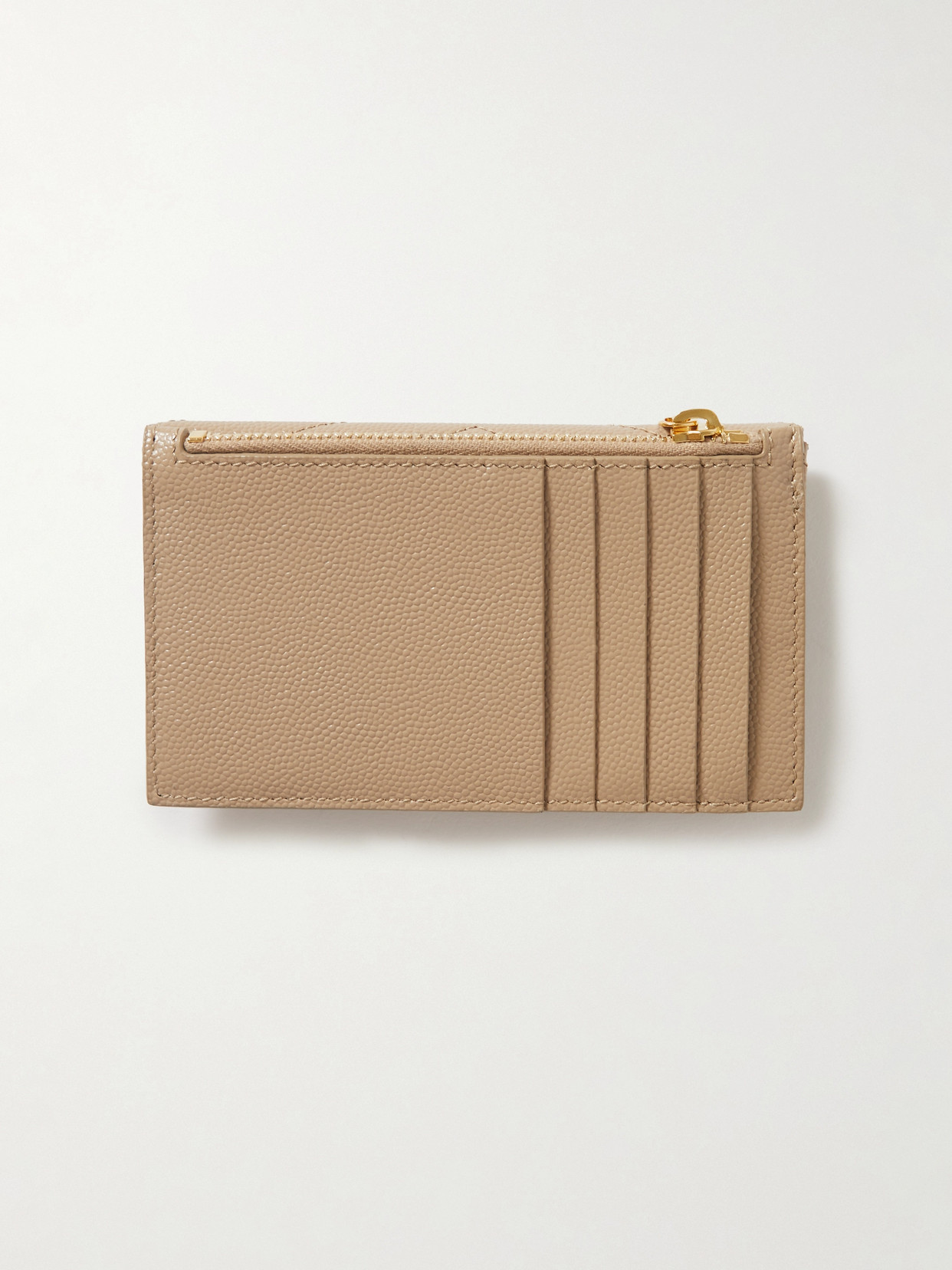 Saint Laurent Cassandre Quilted Textured-leather Wallet In Neutrals