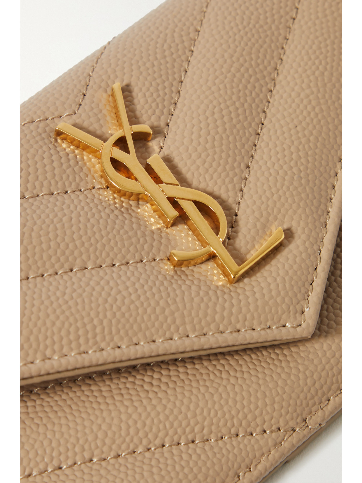 Saint Laurent Cassandre Quilted Textured-leather Wallet In Neutrals