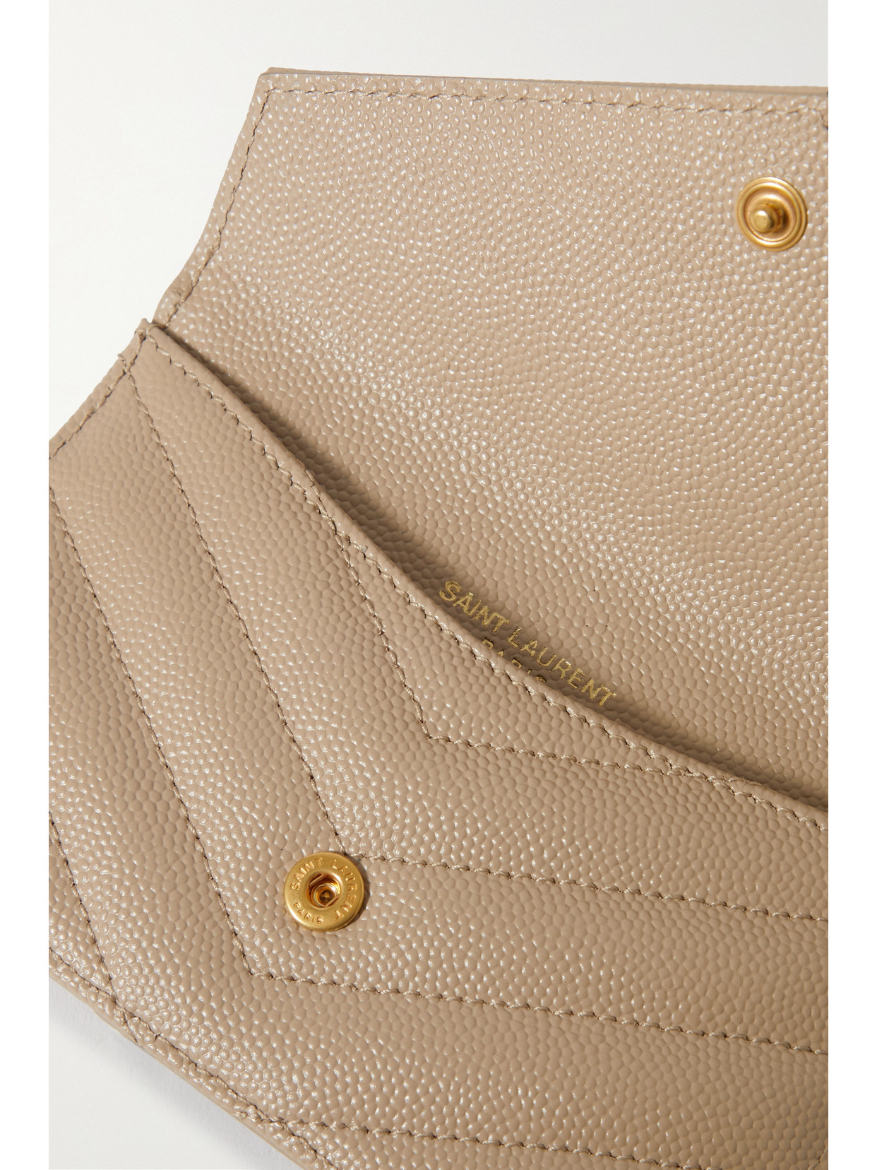 Saint Laurent Cassandre Quilted Textured-leather Wallet In Neutrals