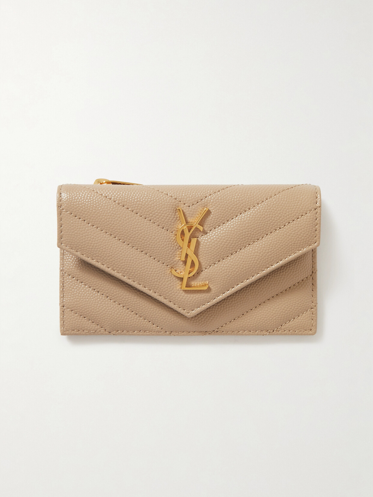 Saint Laurent Cassandre Quilted Textured-leather Wallet In Neutrals