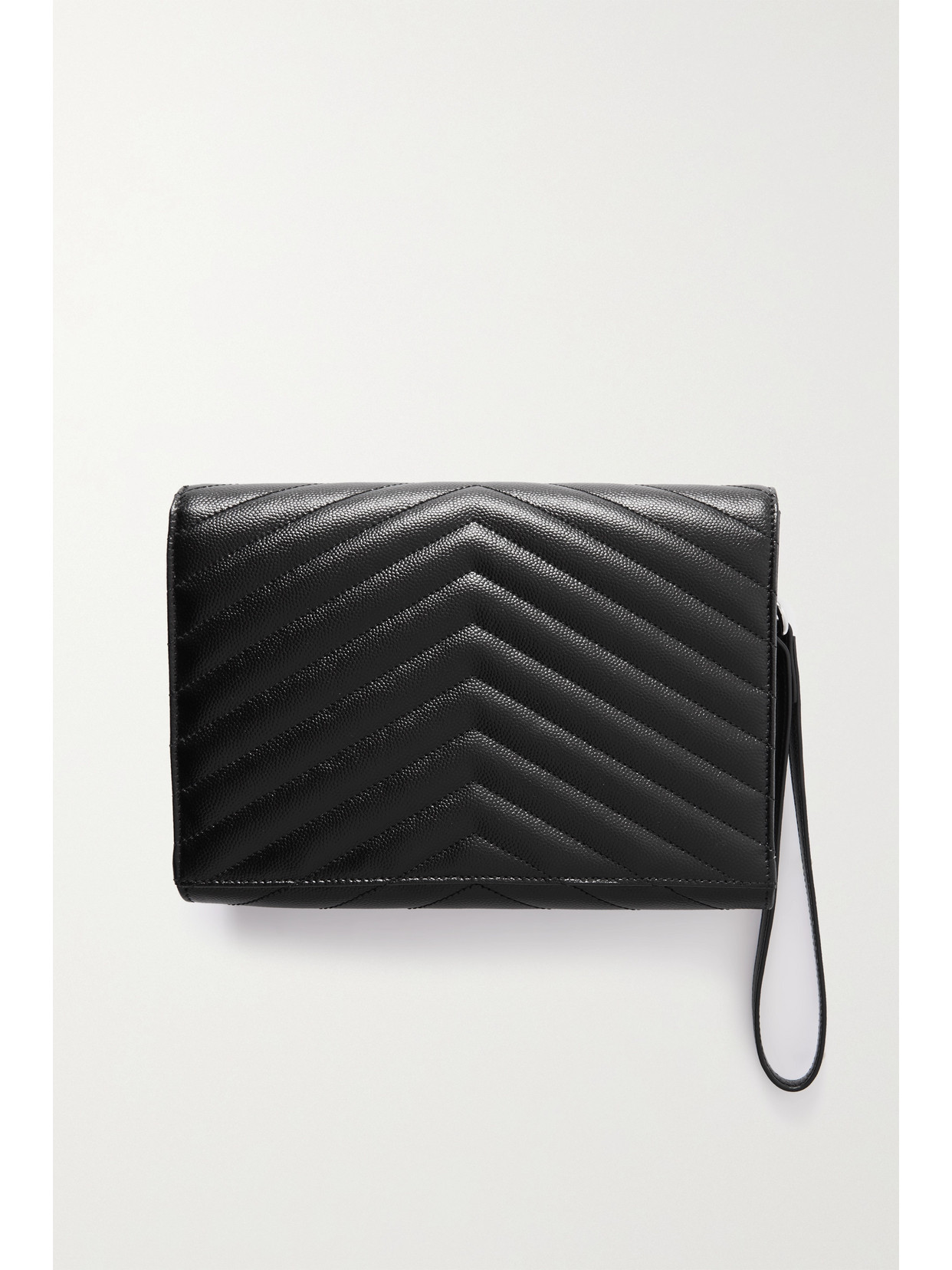 Shop Saint Laurent Monogramme Quilted Textured-leather Pouch In Black