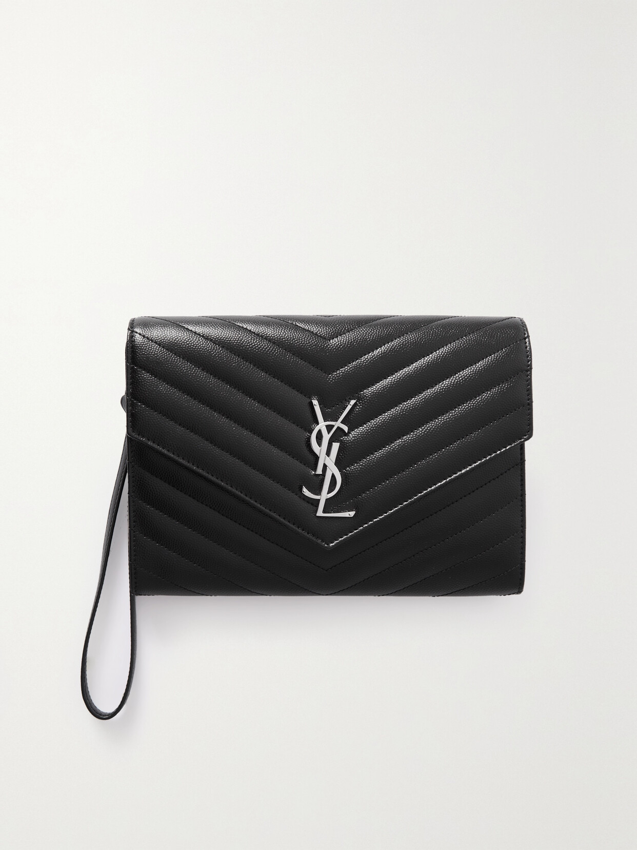 Saint Laurent Monogramme Quilted Textured-leather Pouch In Black