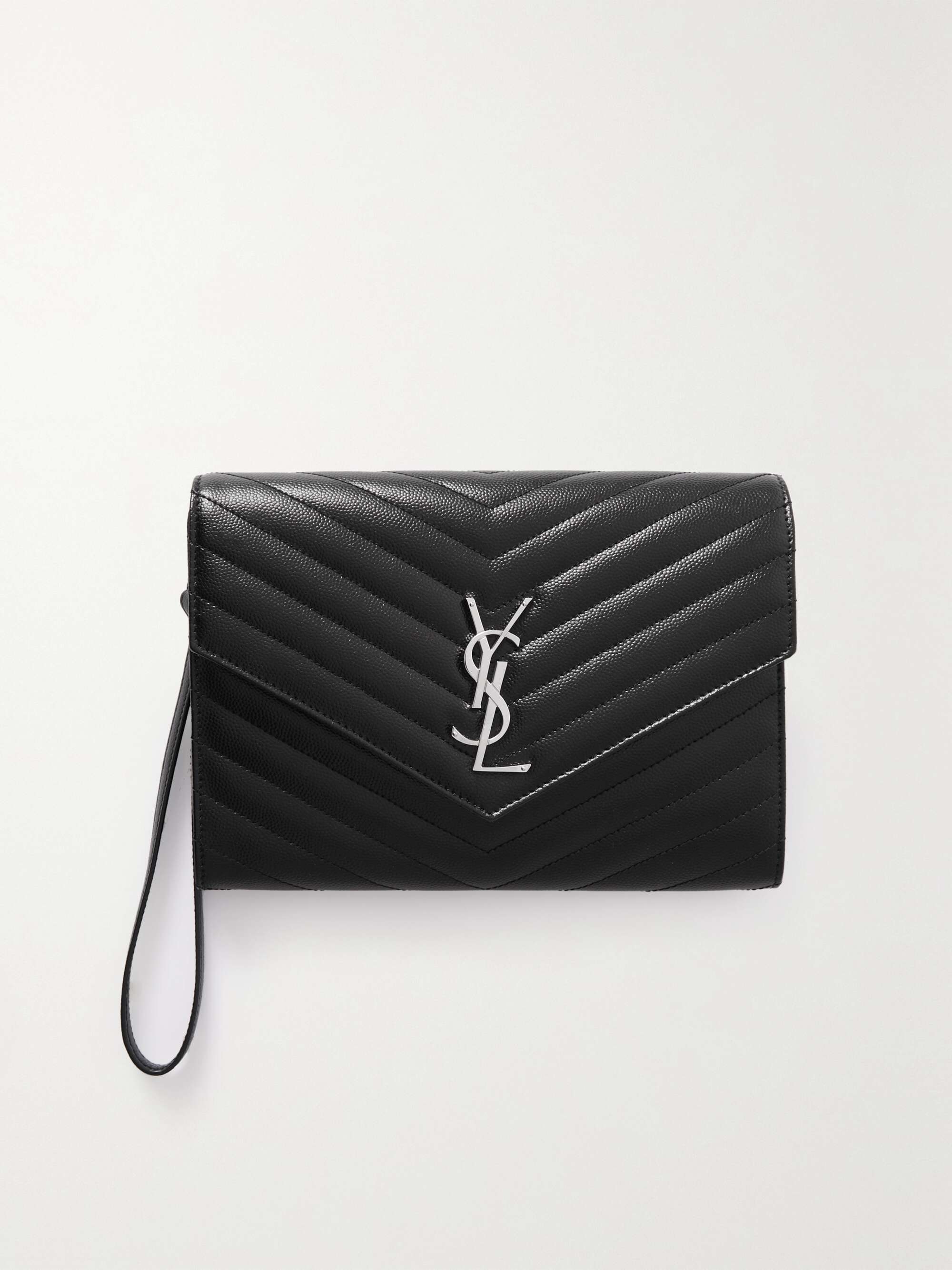 SAINT LAURENT Monogramme quilted textured-leather pouch