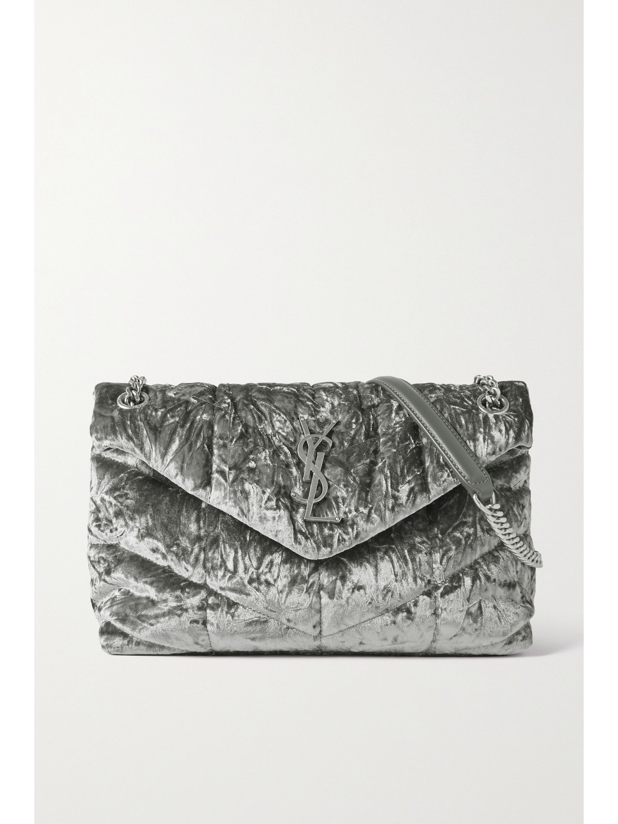 SAINT LAURENT - Loulou Puffer Small Quilted Velvet Shoulder Bag - Gray