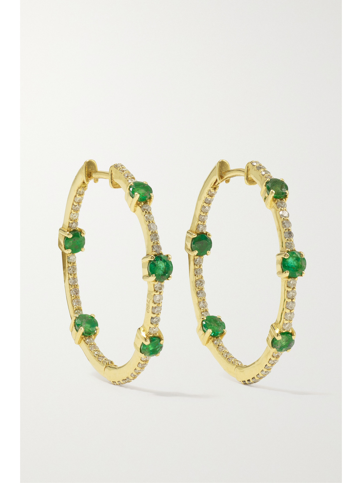 Amrapali London - 18-karat Gold, Emerald And Diamond Hoop Earrings - one size