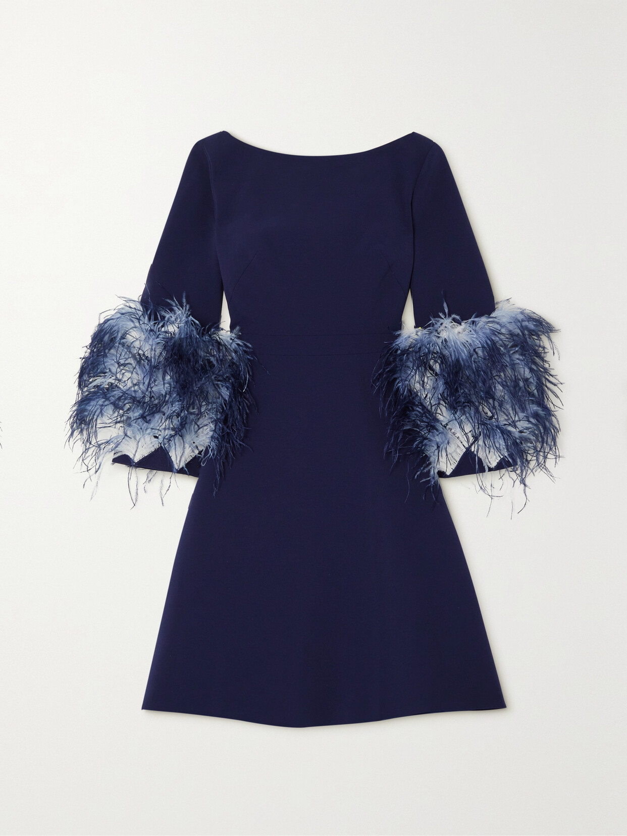 Huishan Zhang Reign Feather-trimmed Crepe Mini Dress - Blue