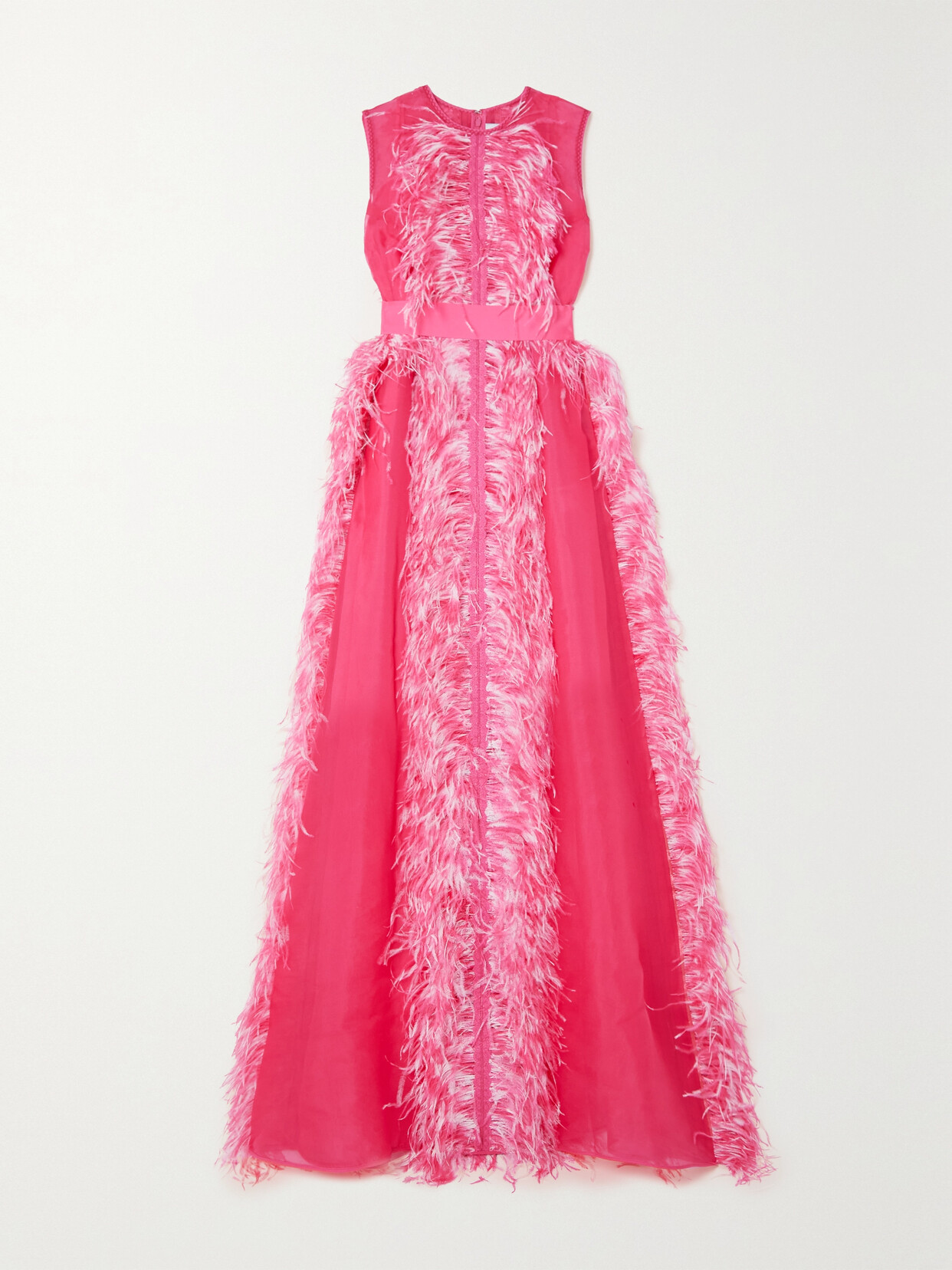 HUISHAN ZHANG BEAU FEATHER AND GROSGRAIN-TRIMMED SILK-ORGANZA GOWN