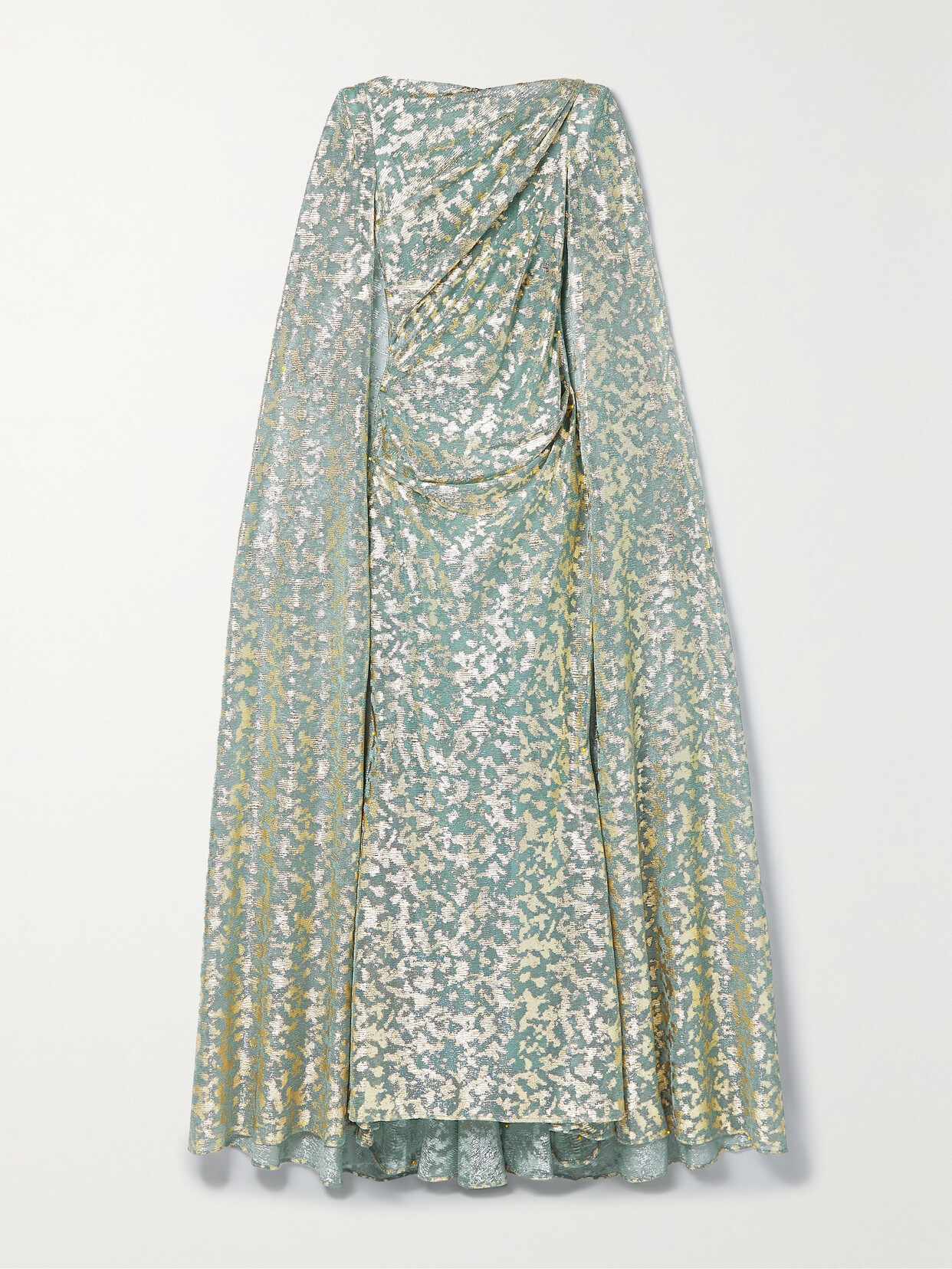 Talbot Runhof - Cape-effect Metallic Voile Gown - Blue