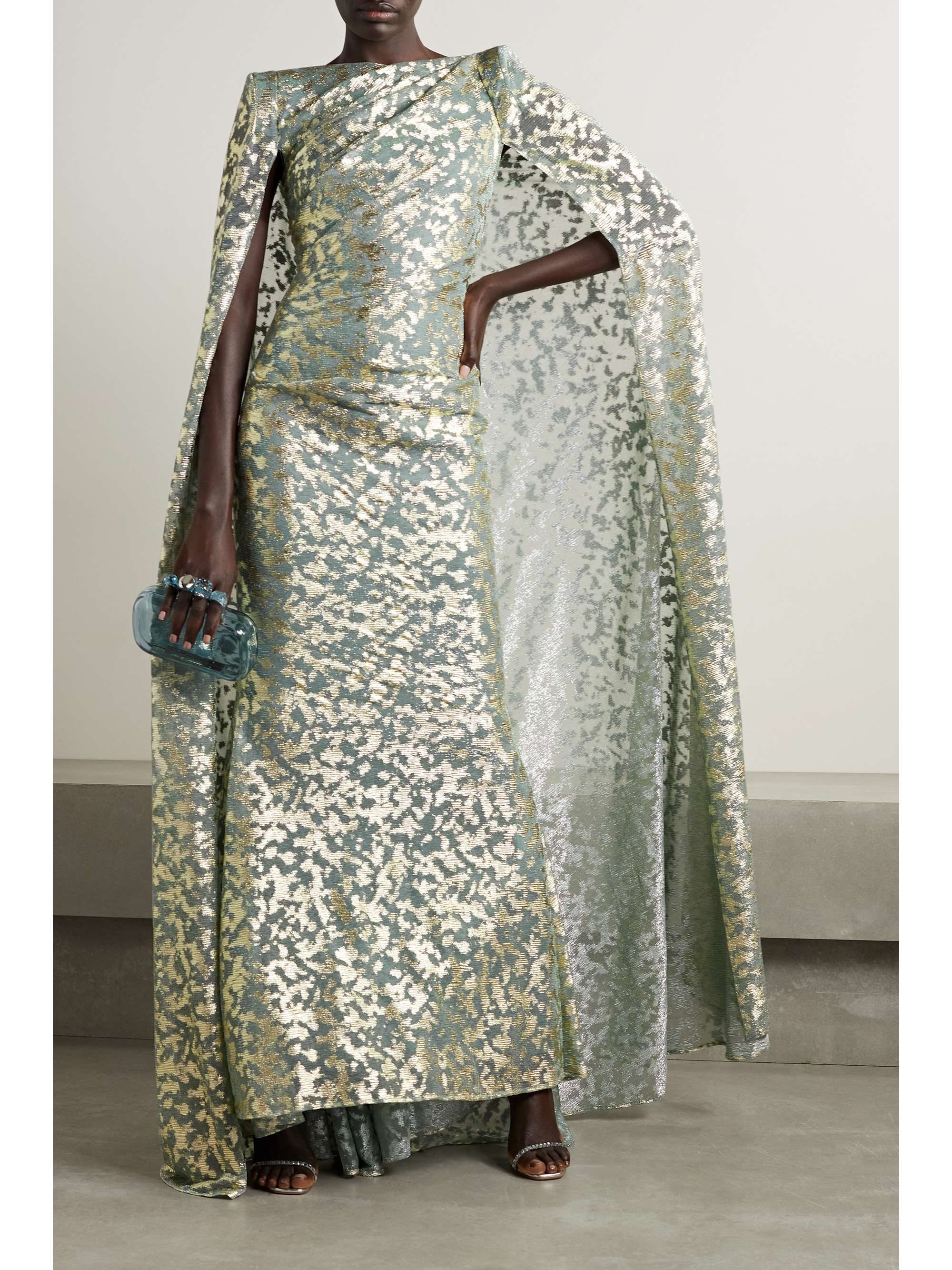 TALBOT RUNHOF 披风效果金属感巴里纱礼服