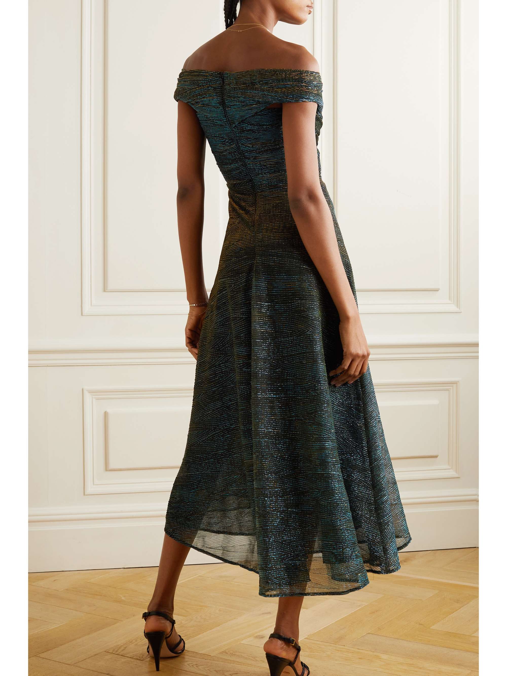 TALBOT RUNHOF Draped metallic voile midi dress
