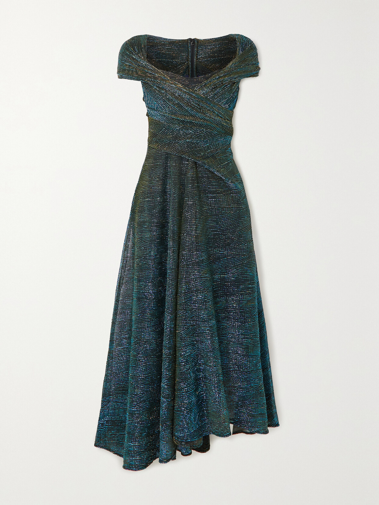 Talbot Runhof - Draped Metallic Voile Midi Dress - Green