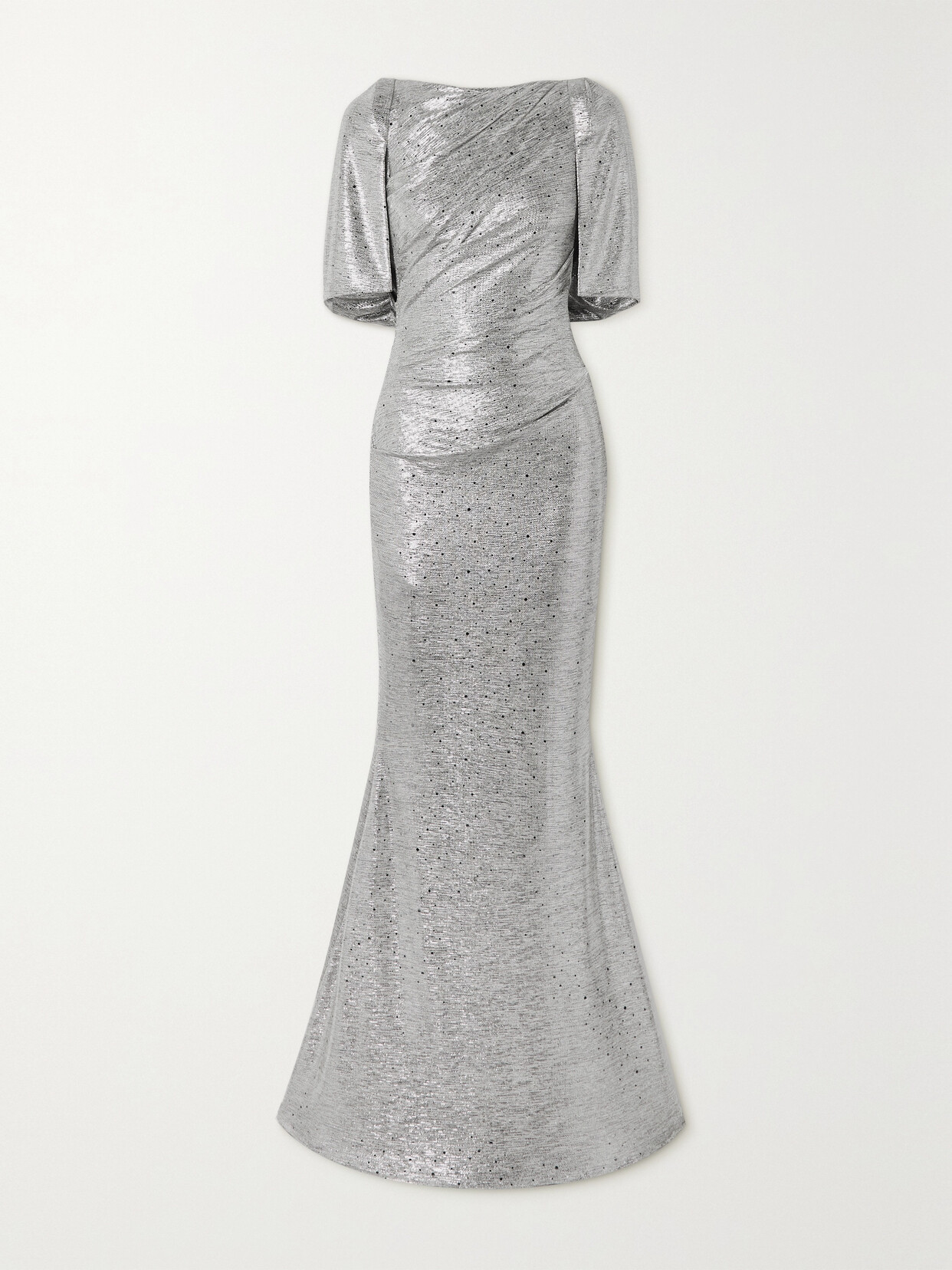 Talbot Runhof - Cape-effect Gathered Embellished Metallic Stretch-jersey Gown - Silver