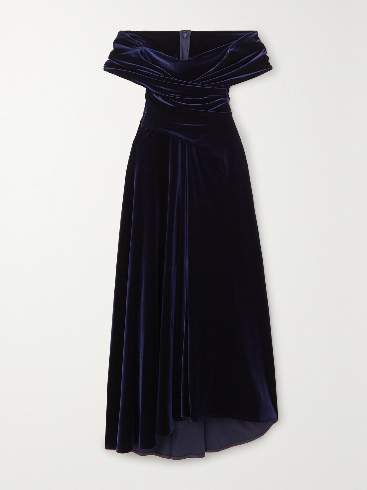 Talbot Runhof - Off-the-shoulder Draped Stretch-velvet Midi Dress - Blue