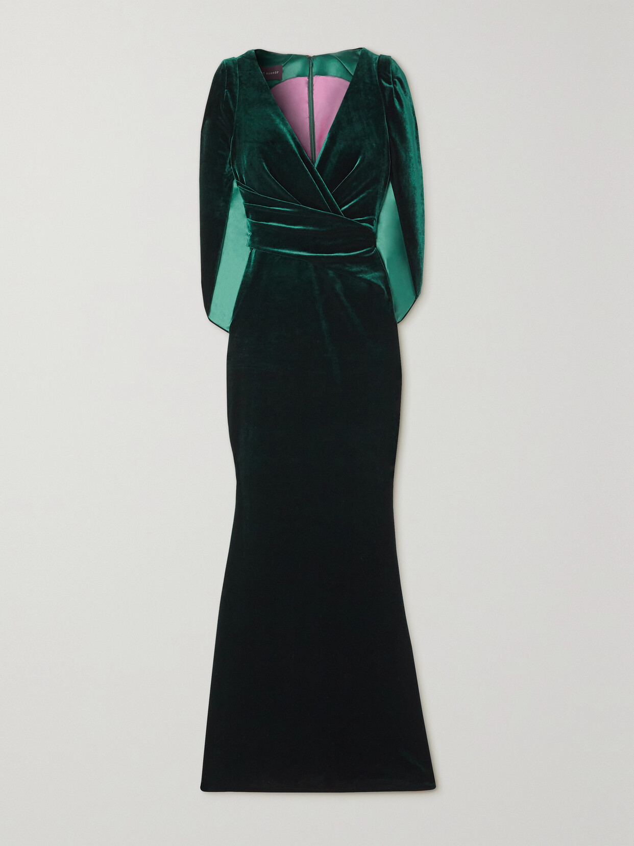 Talbot Runhof Cape-effect Stretch-velvet Gown - Green