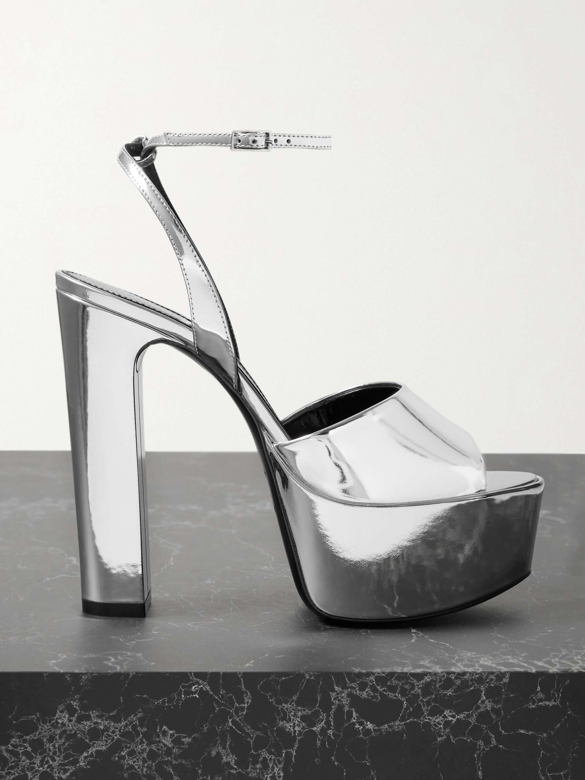 SAINT LAURENT Jodie mirrored-leather platform sandals | NET-A-PORTER