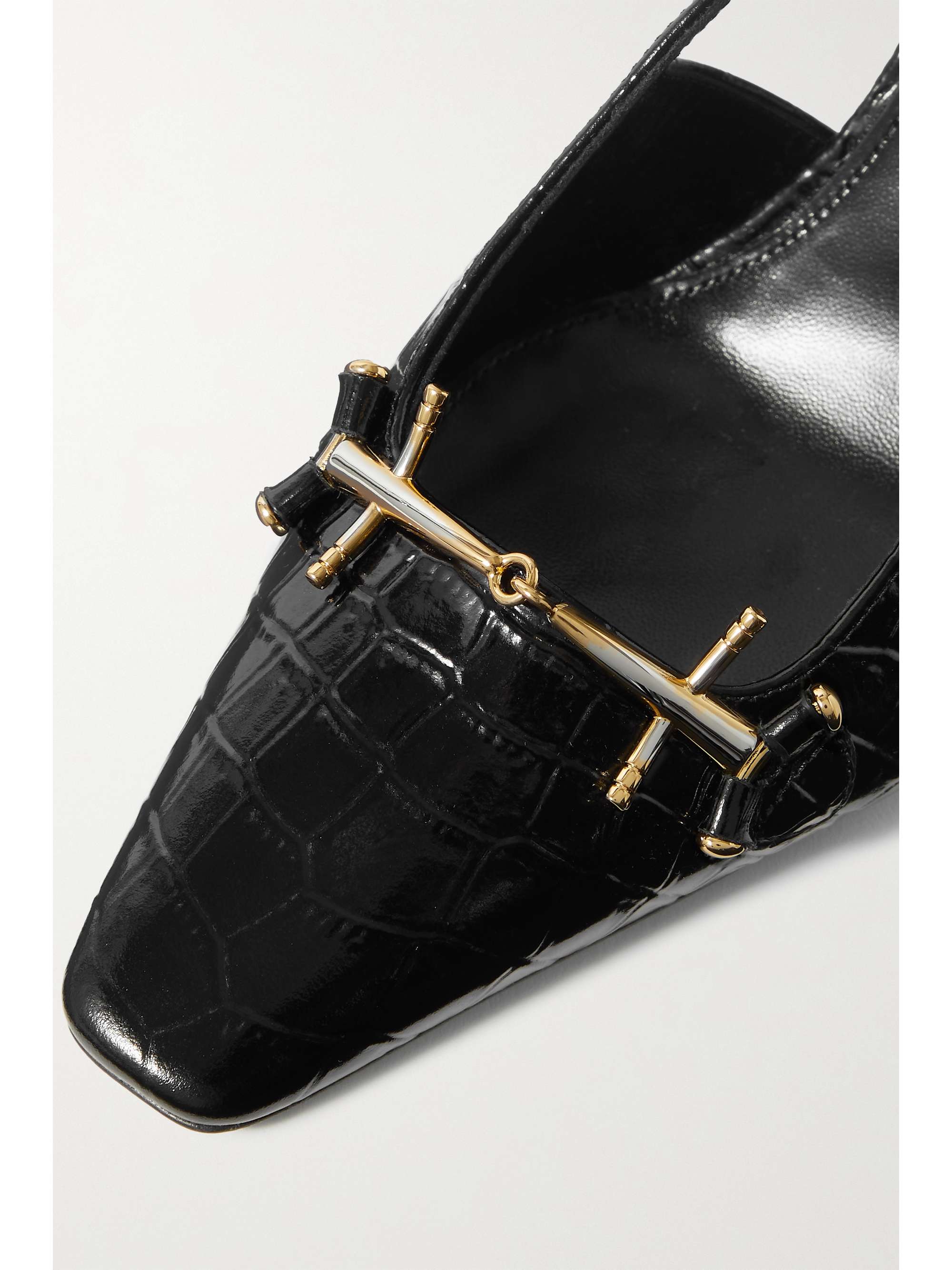 SAINT LAURENT Blade embellished croc-effect leather slingback pumps ...